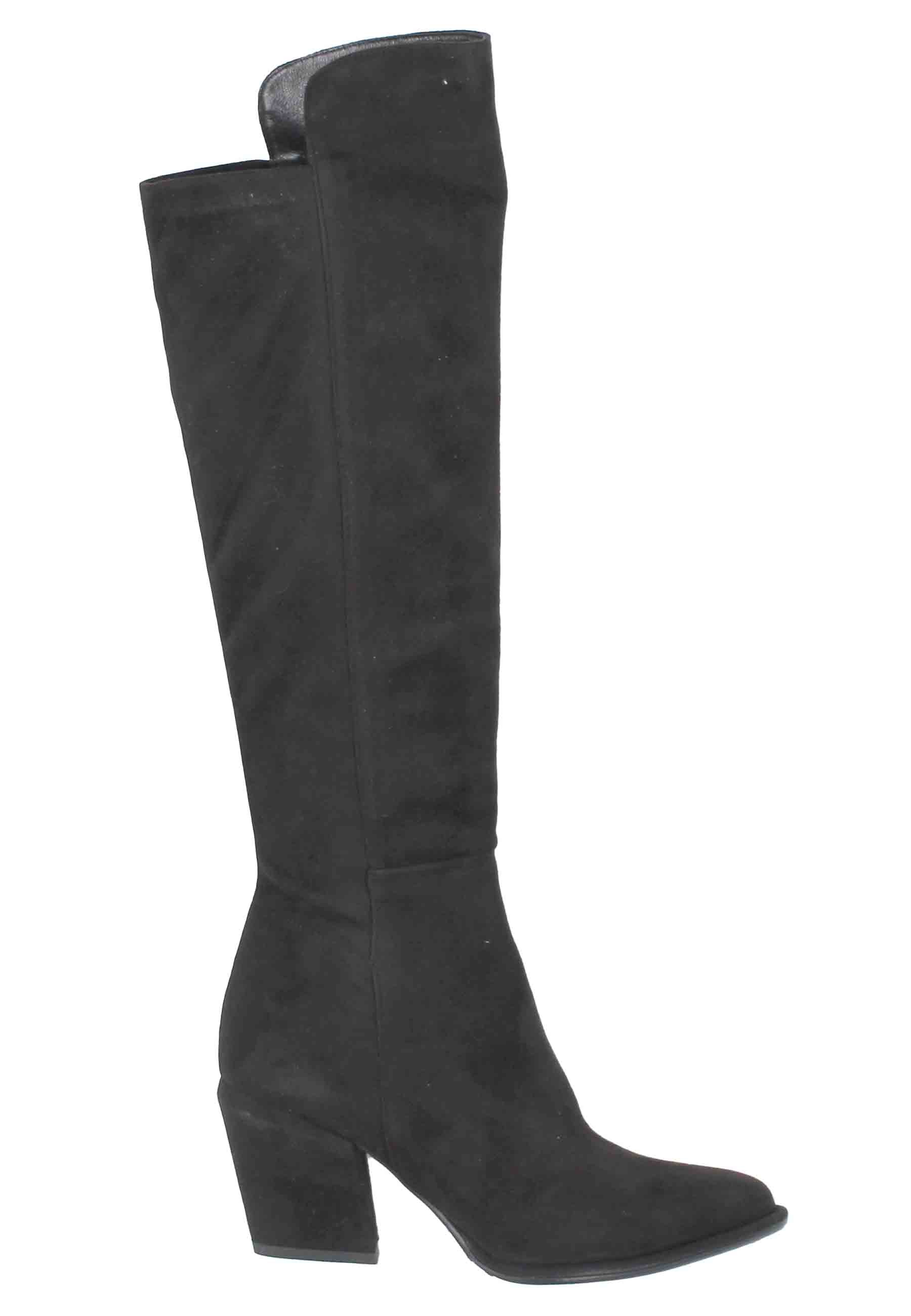 Women's boots in black stretch eco suede