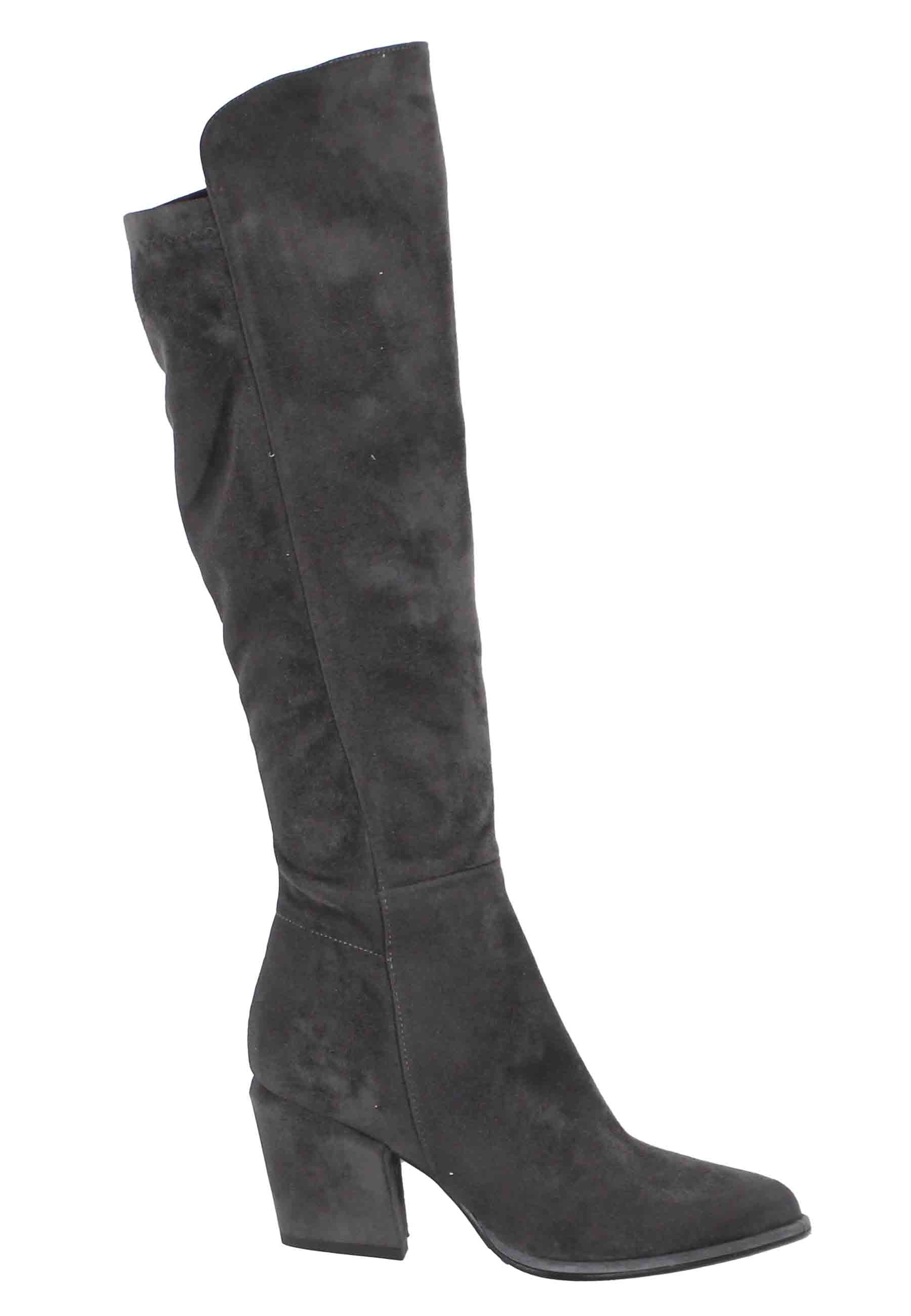 Women's boots in gray stretch eco suede