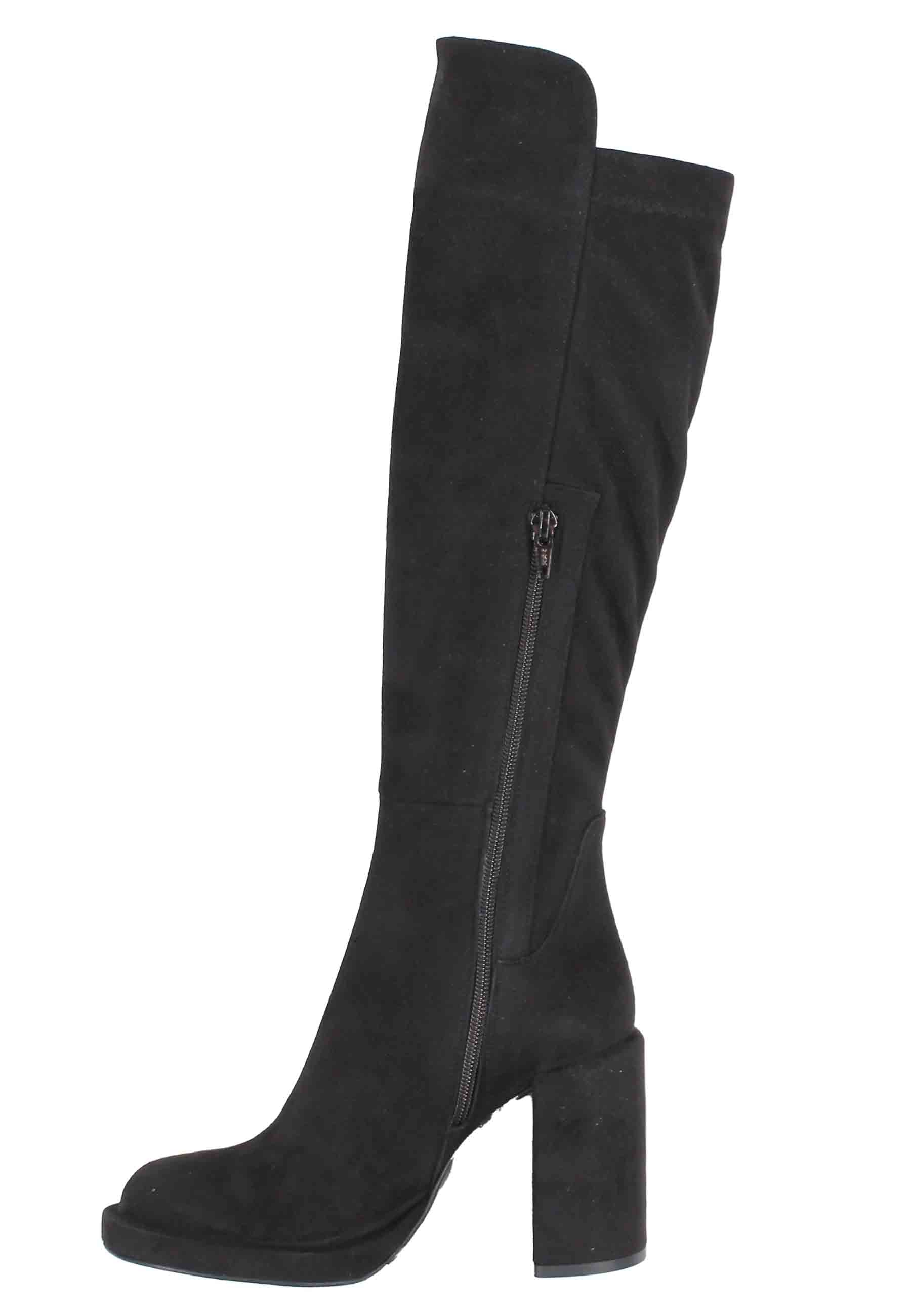 Women's boots in black eco suede with high heels