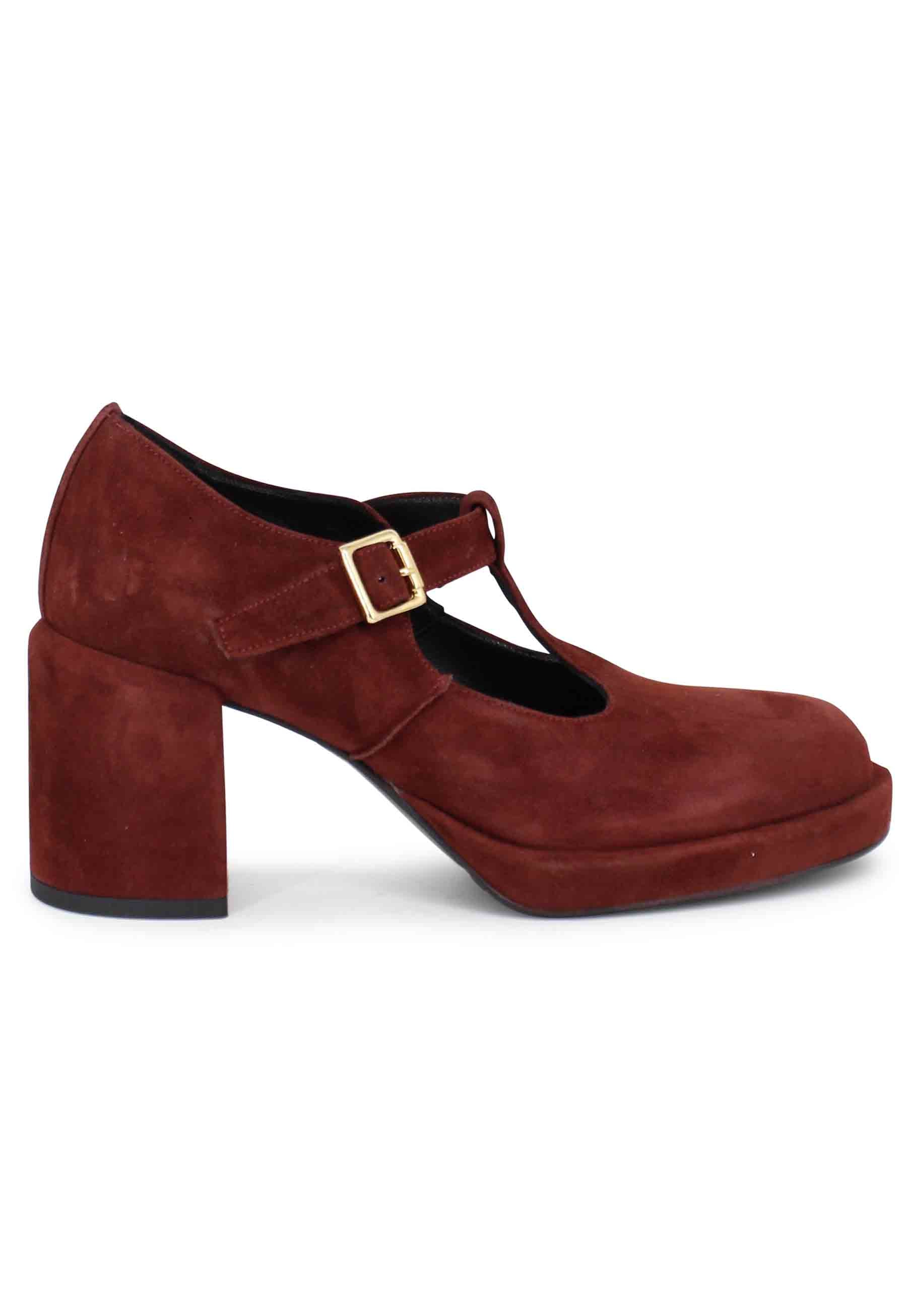 Women's decollete in brown suede with heel and plateau