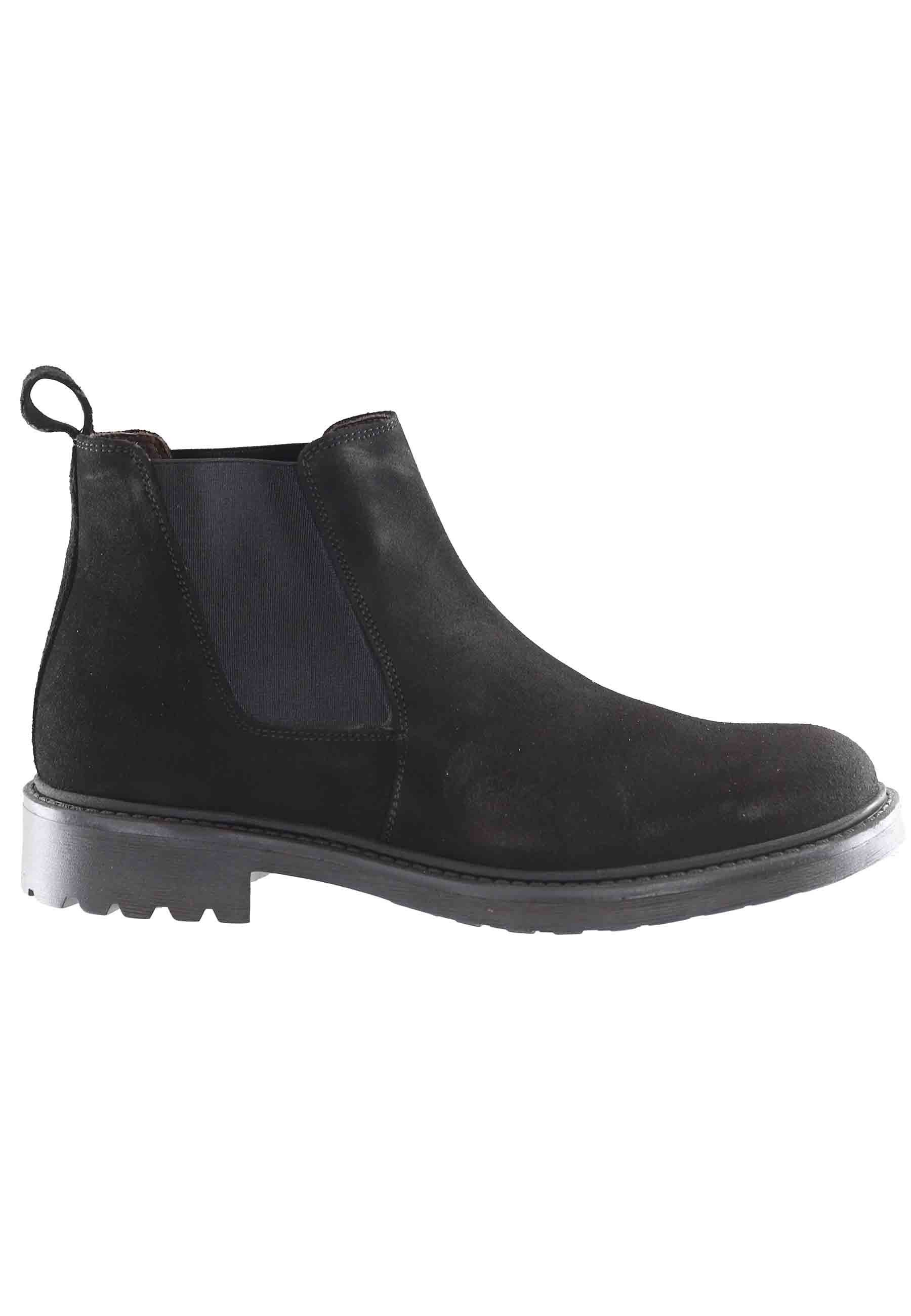 Spatarella Stivaletti chelsea boot uomo in camsocio nero con suola carrarmato