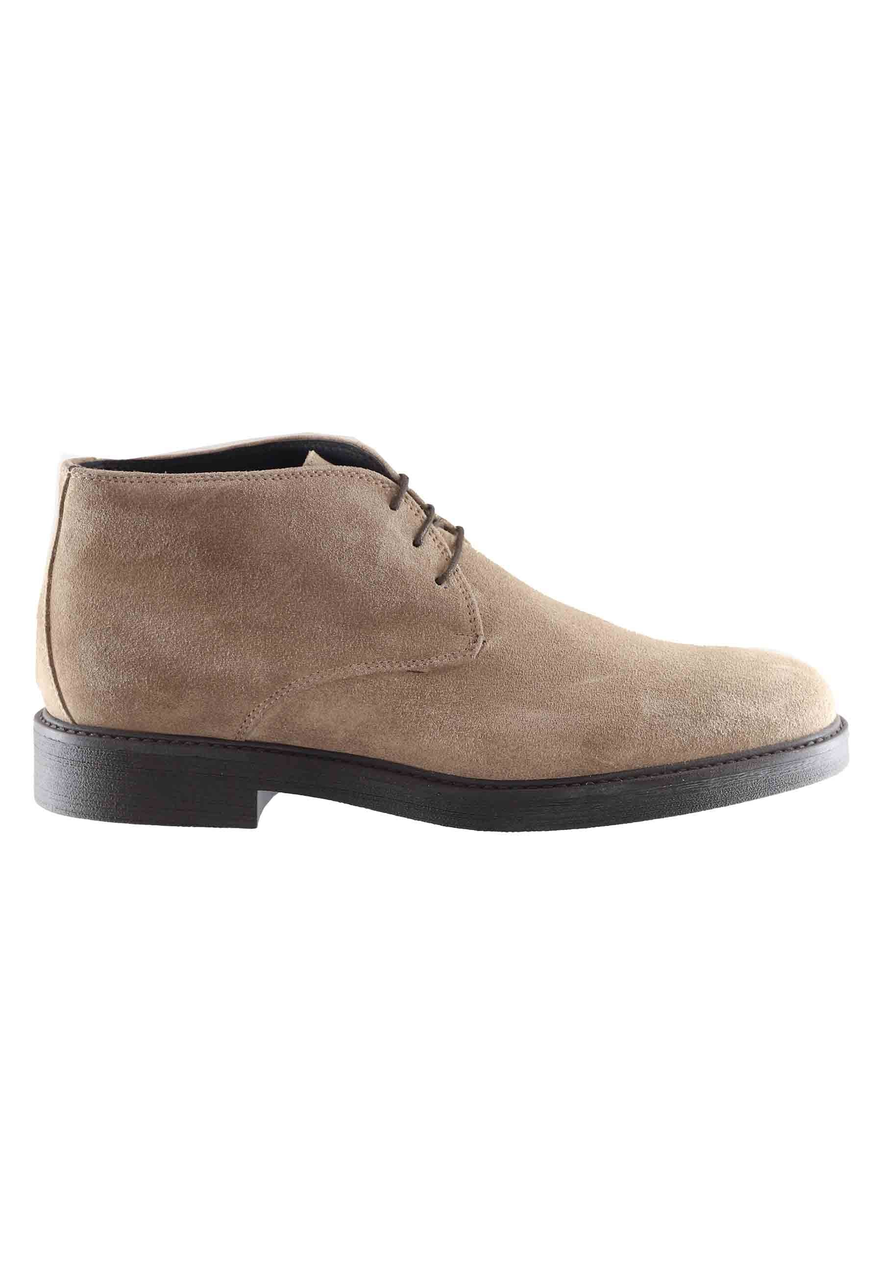 Men's ankle boots in taupe suede with rubber sole