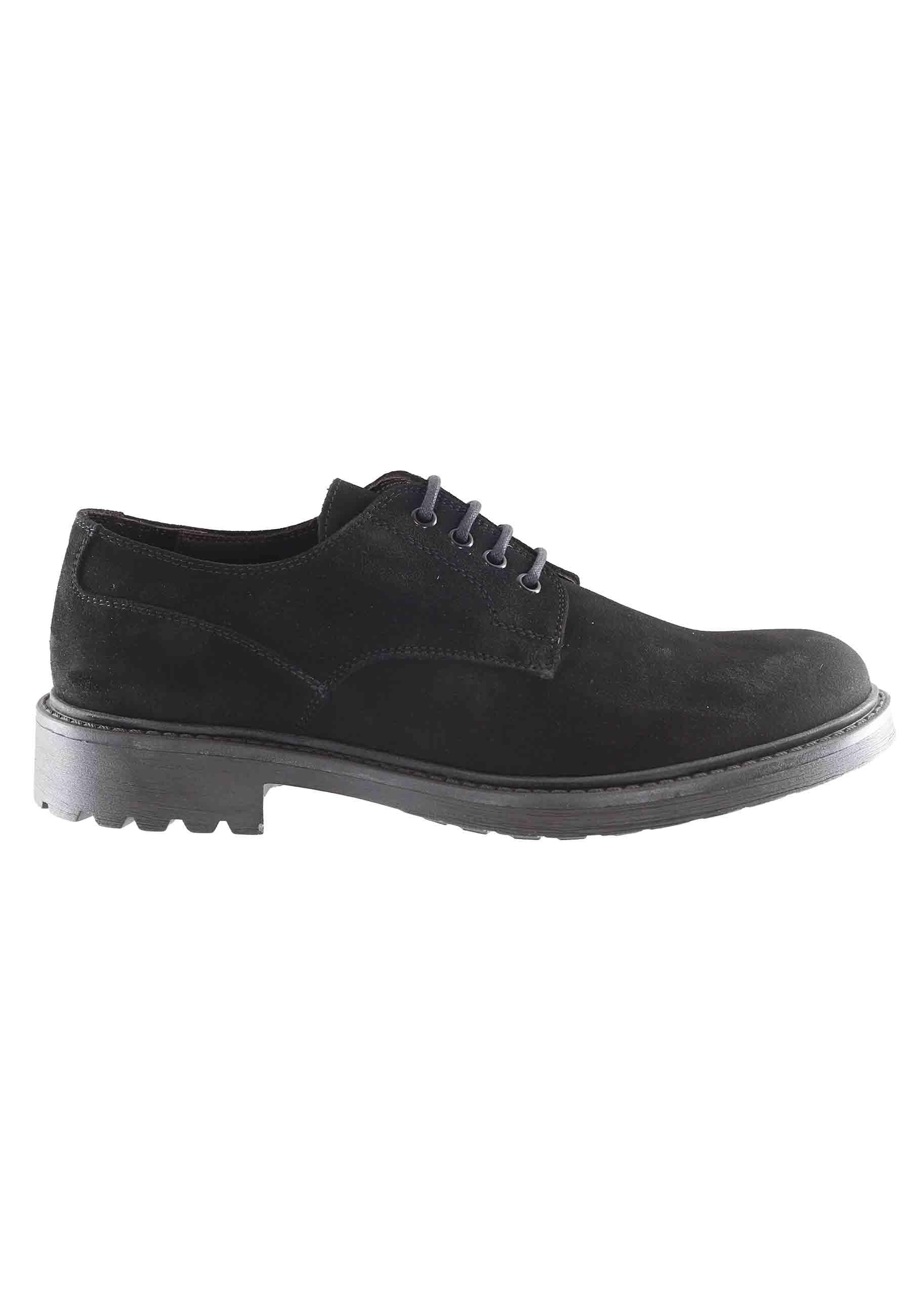 Men's lace-ups in black greased suede with rubber sole