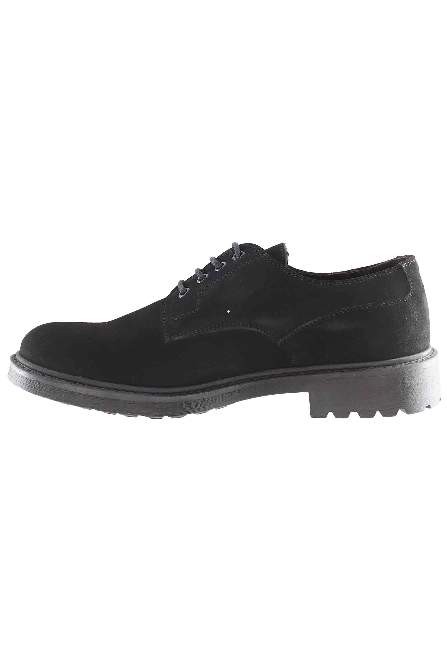 Chaussures à lacets pour hommes en daim graissé noir avec semelle en caoutchouc
