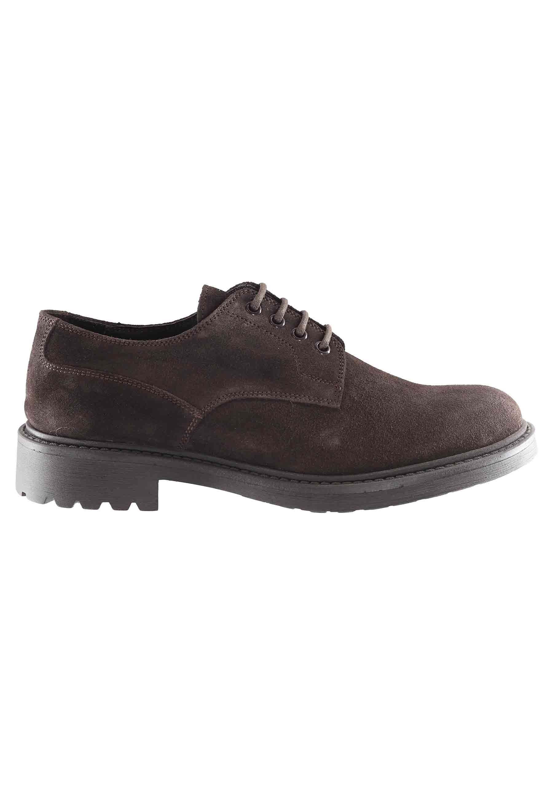 Men's lace-ups in dark brown greased suede with rubber sole