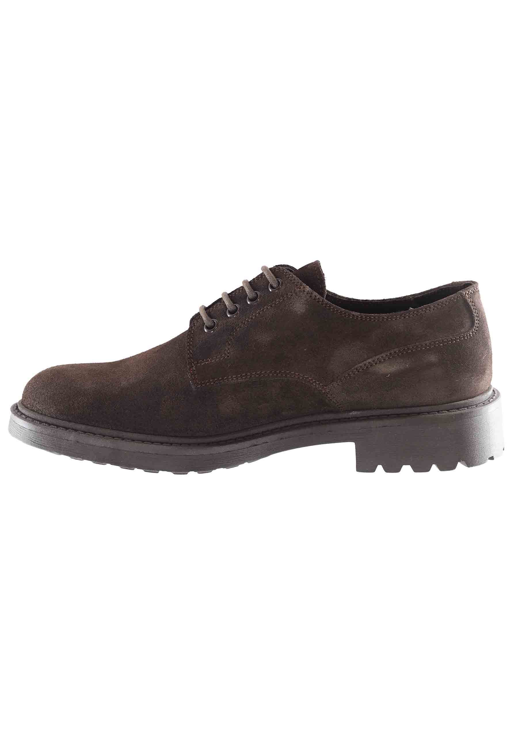 Men's lace-ups in dark brown greased suede with rubber sole