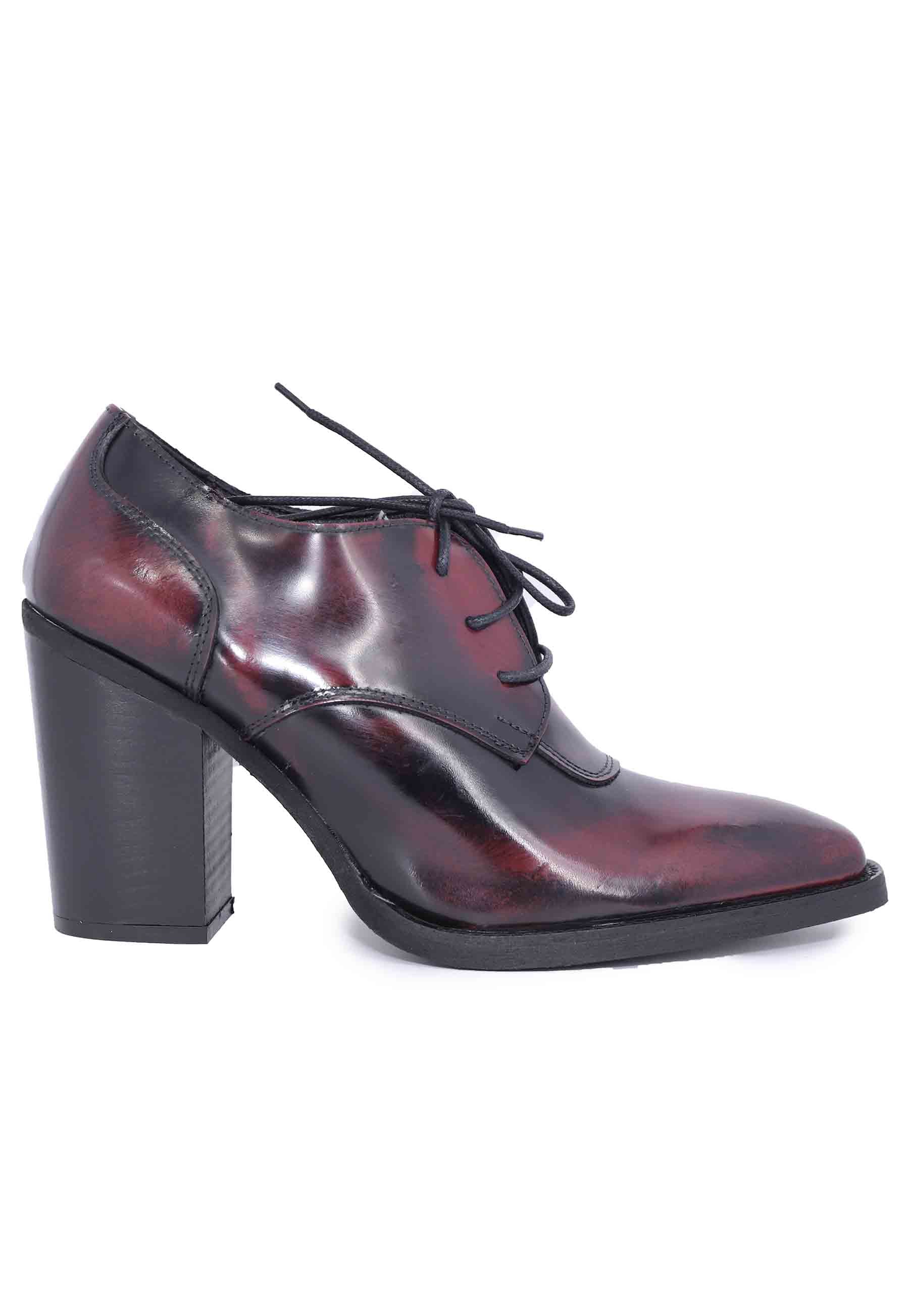 Women's burgundy leather lace-ups with high heel and pointed toe
