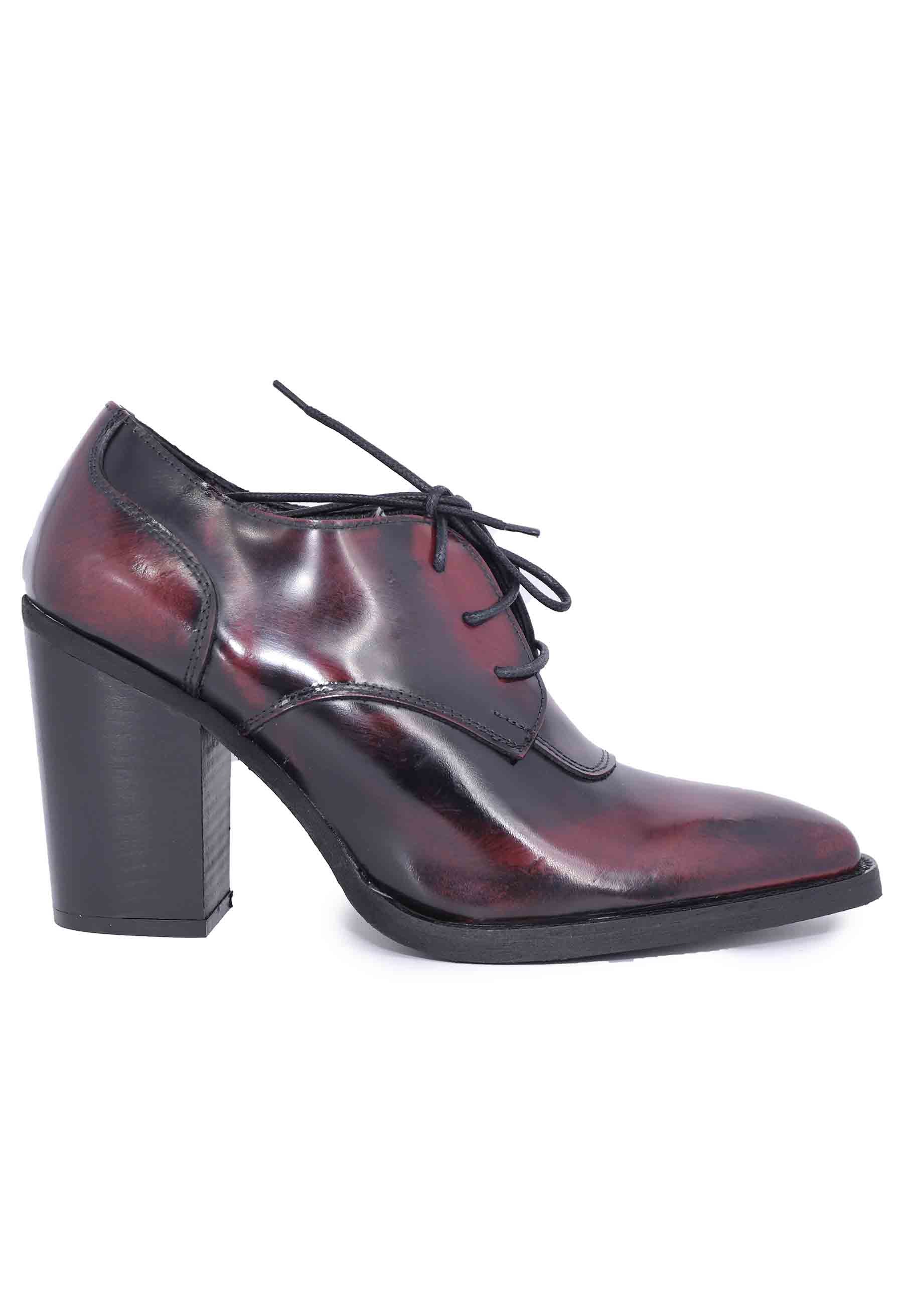 Derbies femme en cuir bordeaux à talon haut et bout pointu