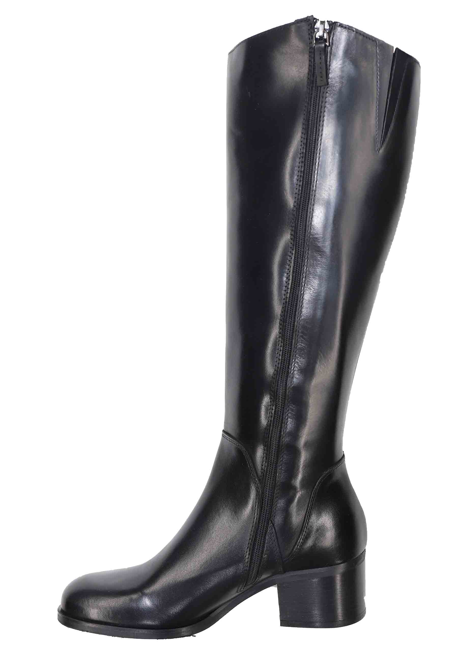Women's black leather boots with leather heels