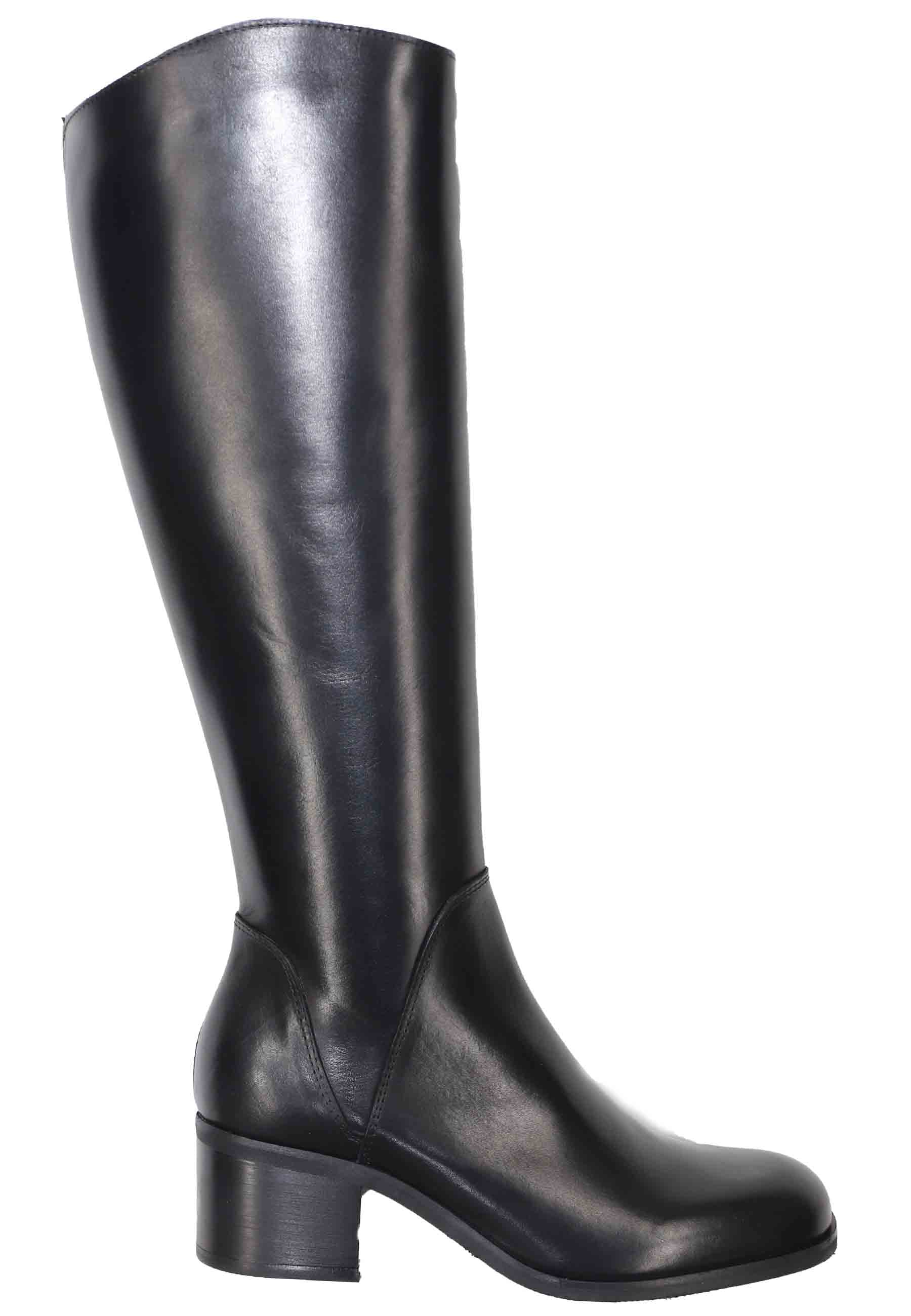 Women's black leather boots with leather heels