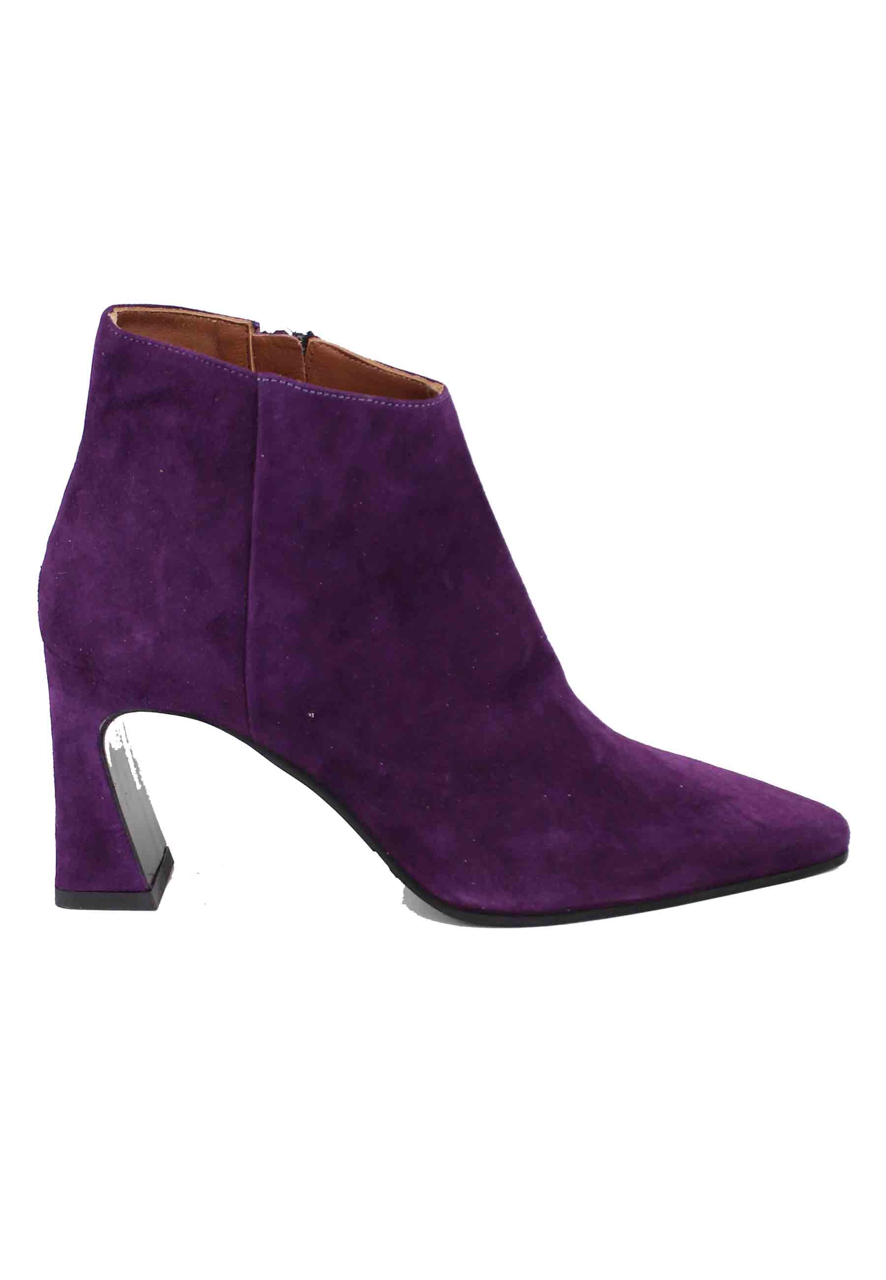 Women's ankle boots in purple suede high heel