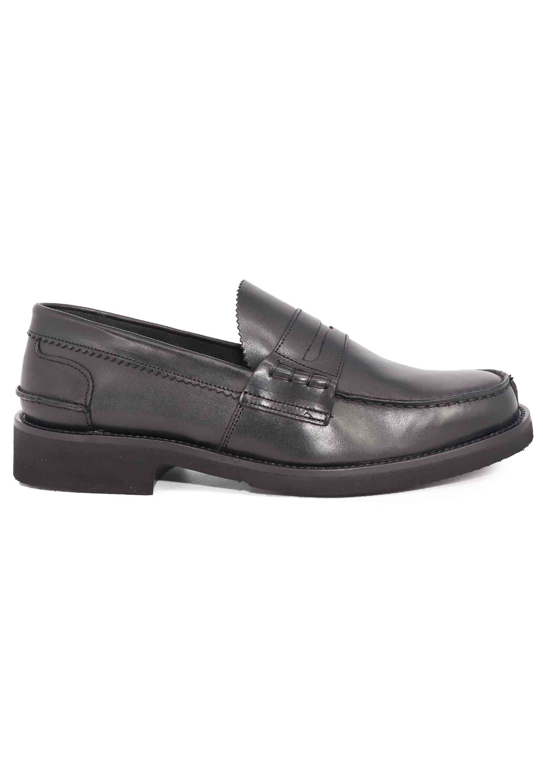 Men's black leather loafers with extra light rubber sole