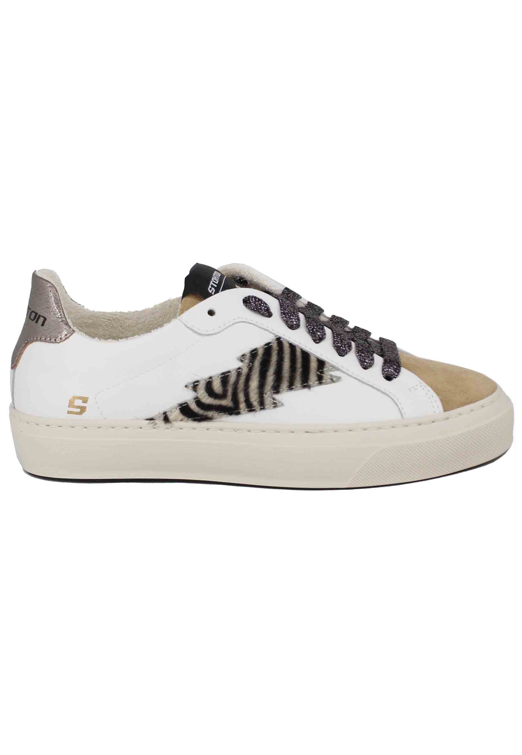 Spatarella Sneakers donna in pelle bianca e camoscio cuoio