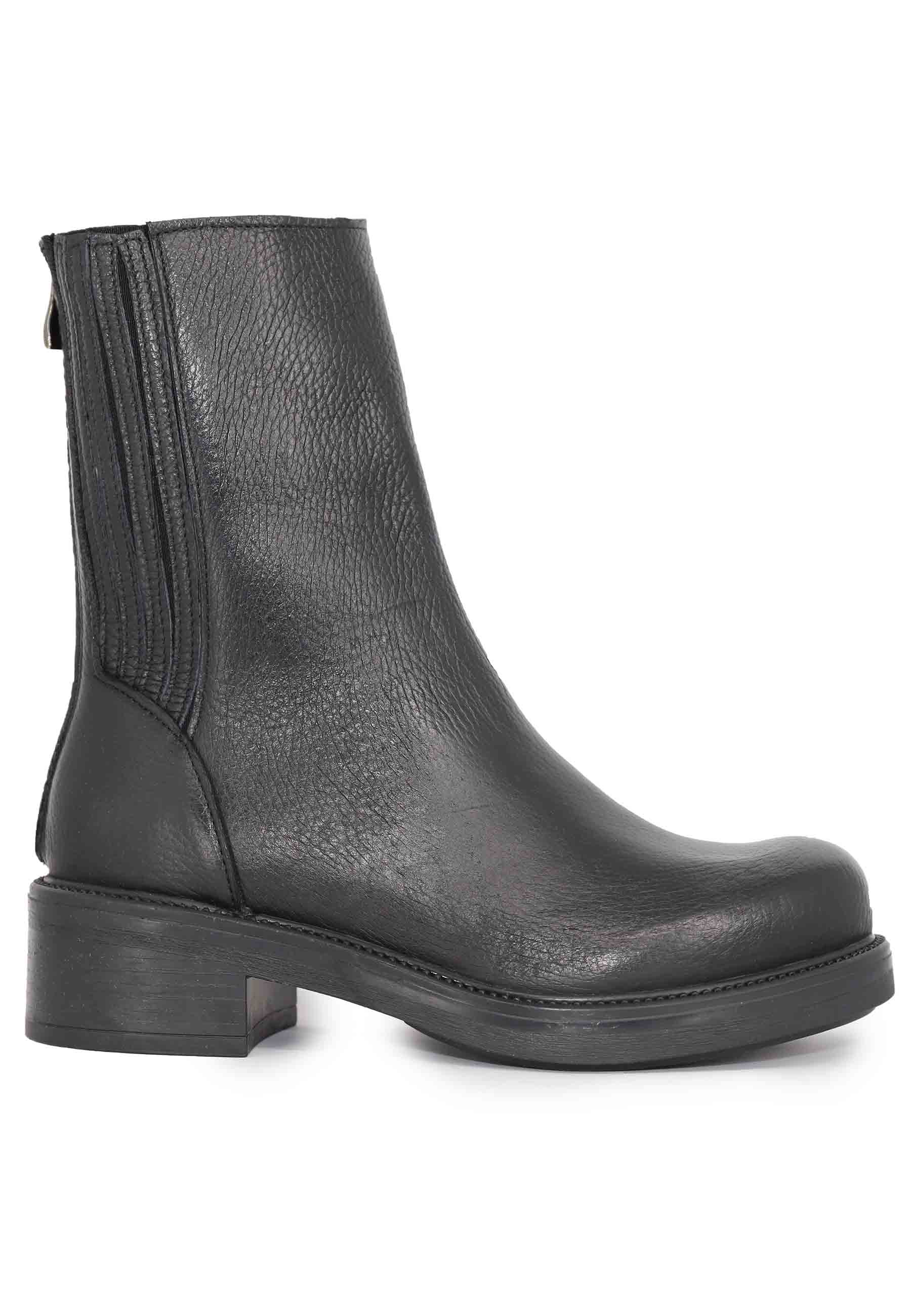Women's black leather ankle boots with elastic and back zip