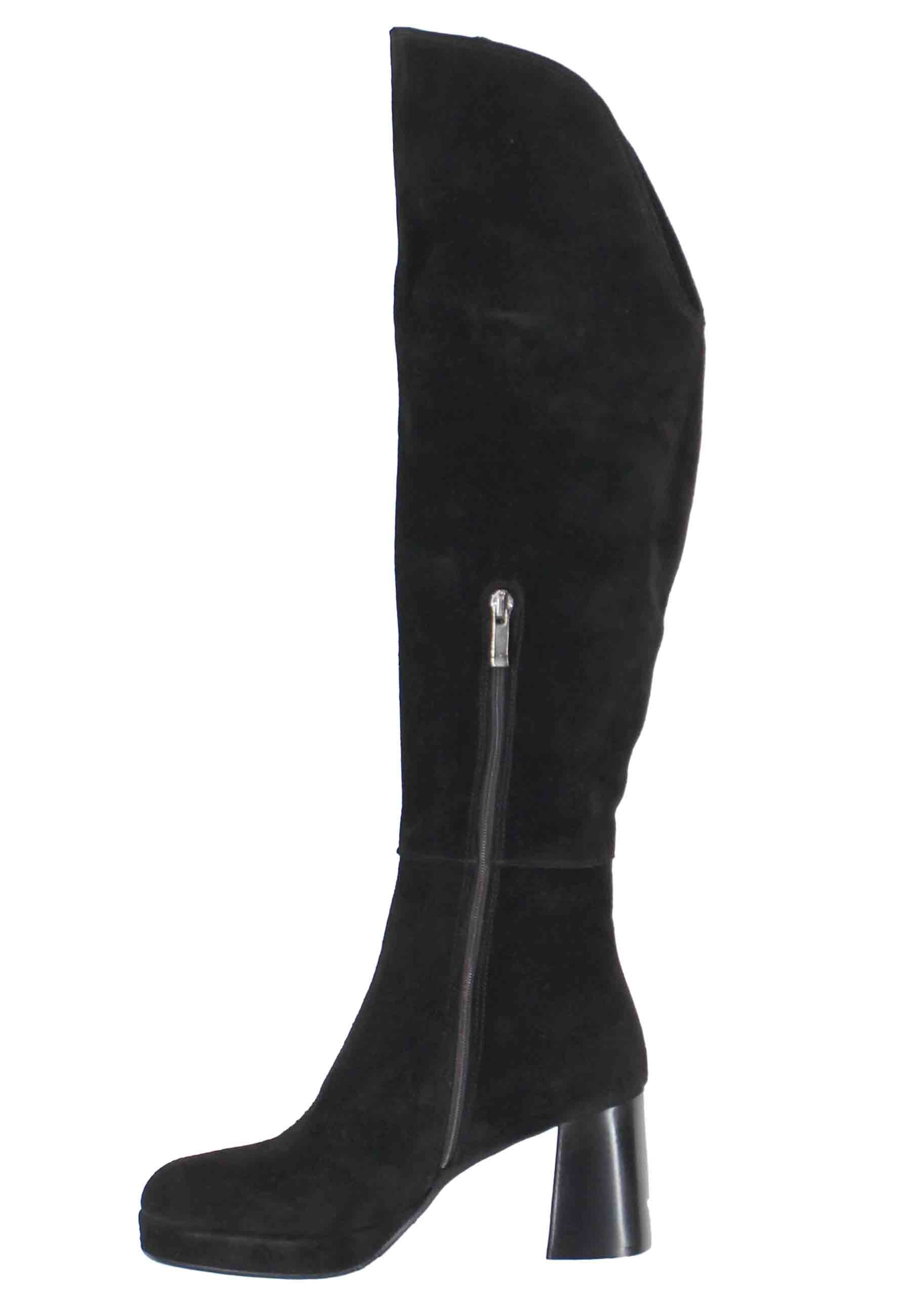 Women's black suede boots with gaiter and high heel
