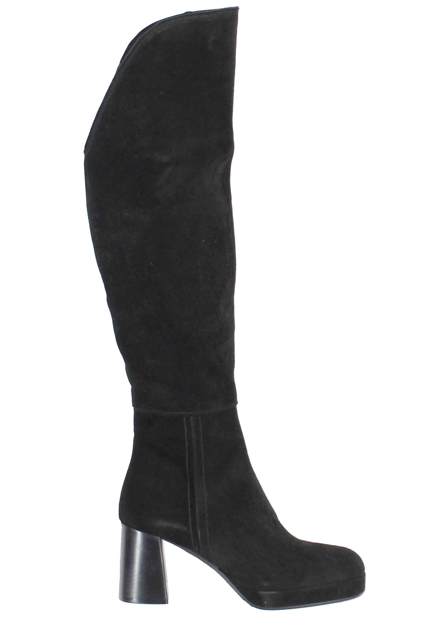 Women's black suede boots with gaiter and high heel