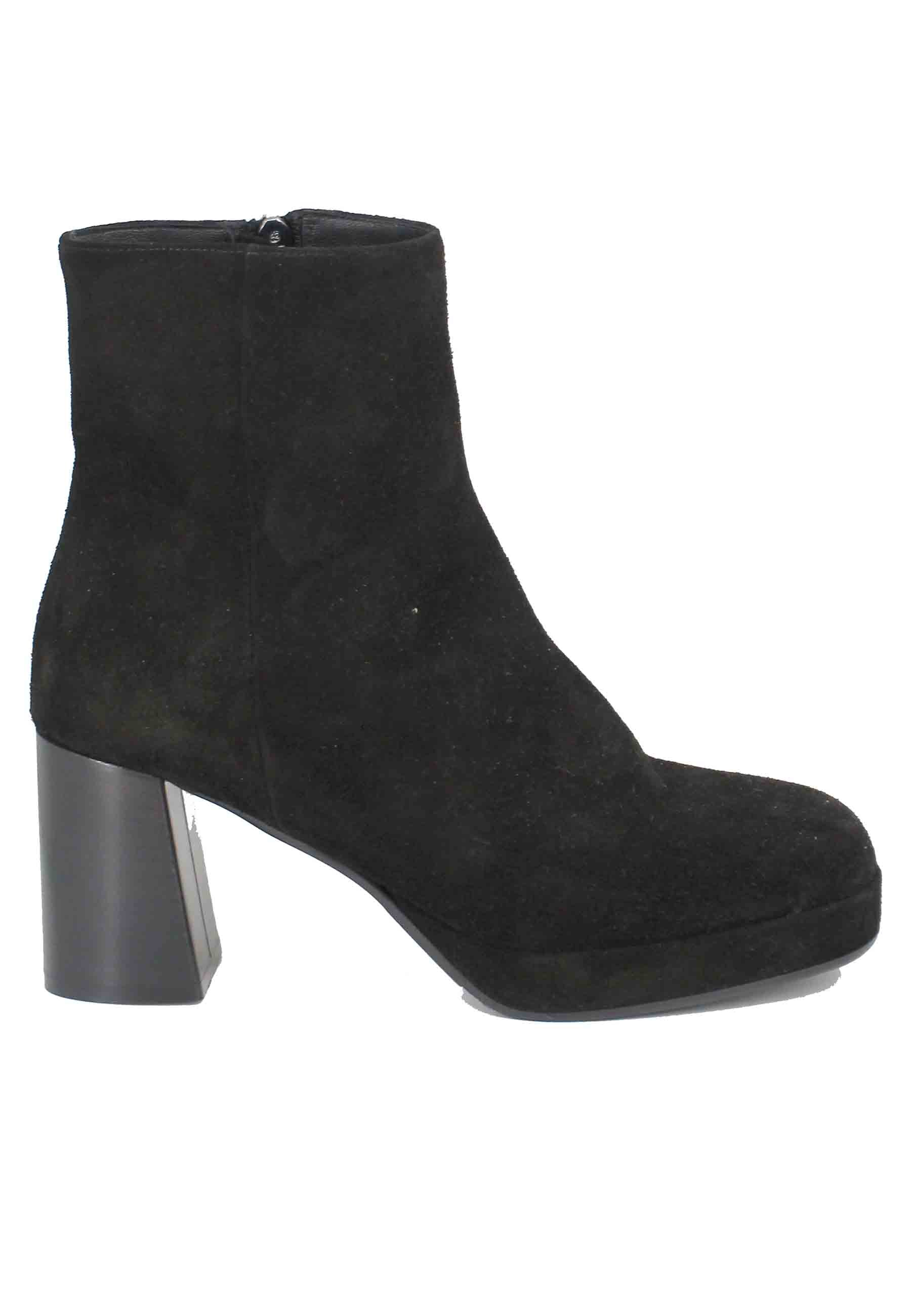 Women's high heel black suede ankle boots