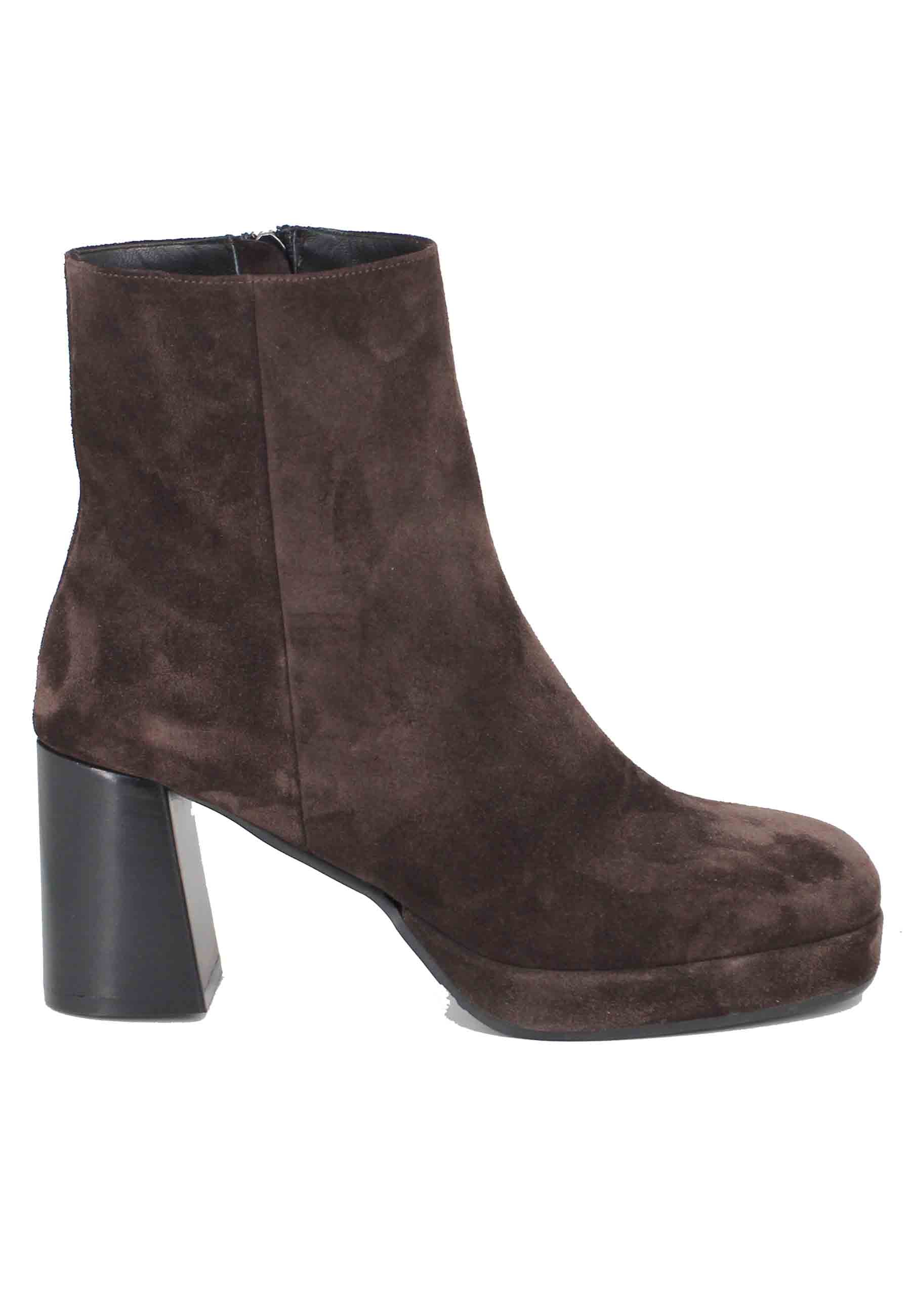 Women's high heel dark brown suede ankle boots