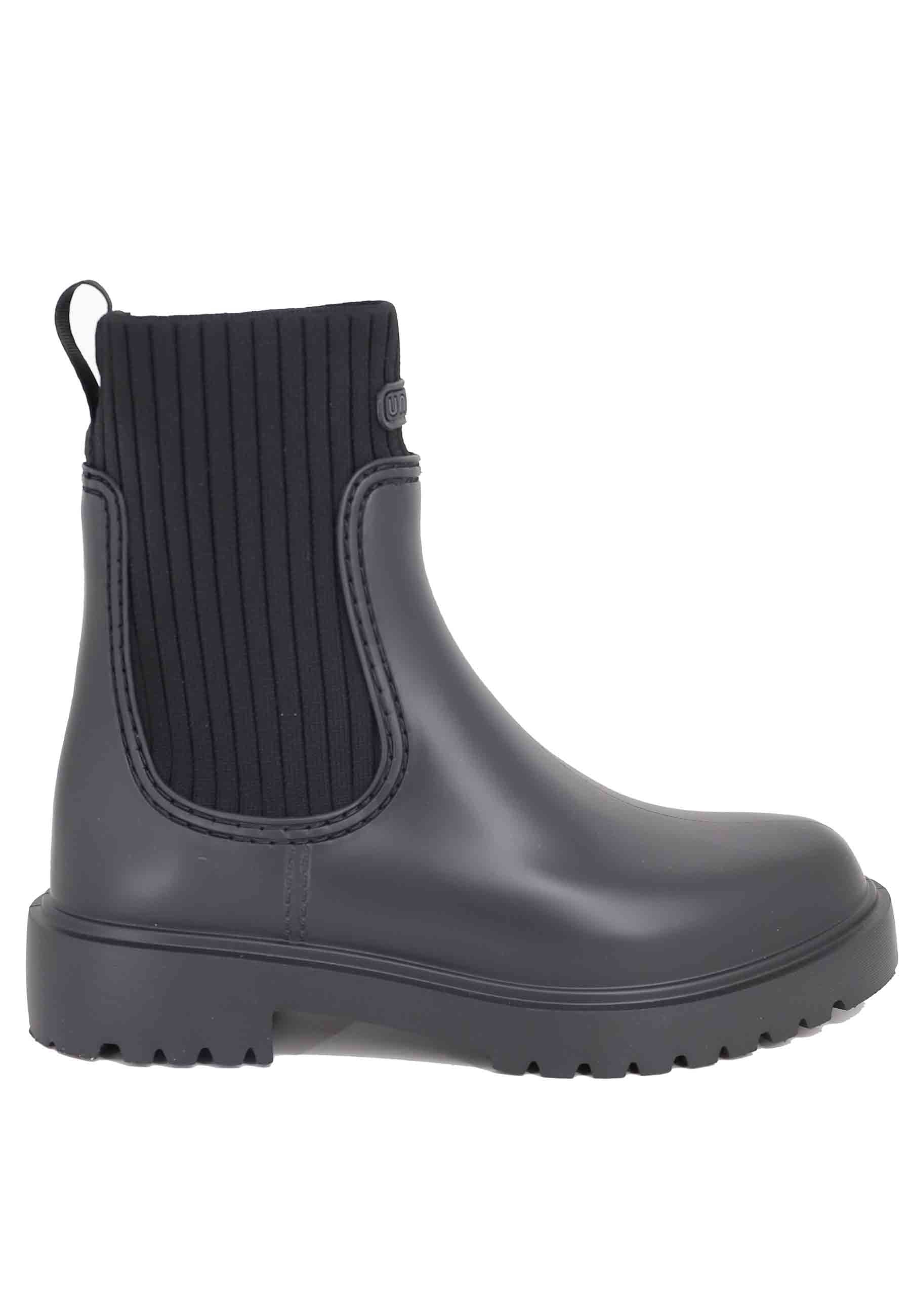 Women's rain boots in black PVC with side elastics