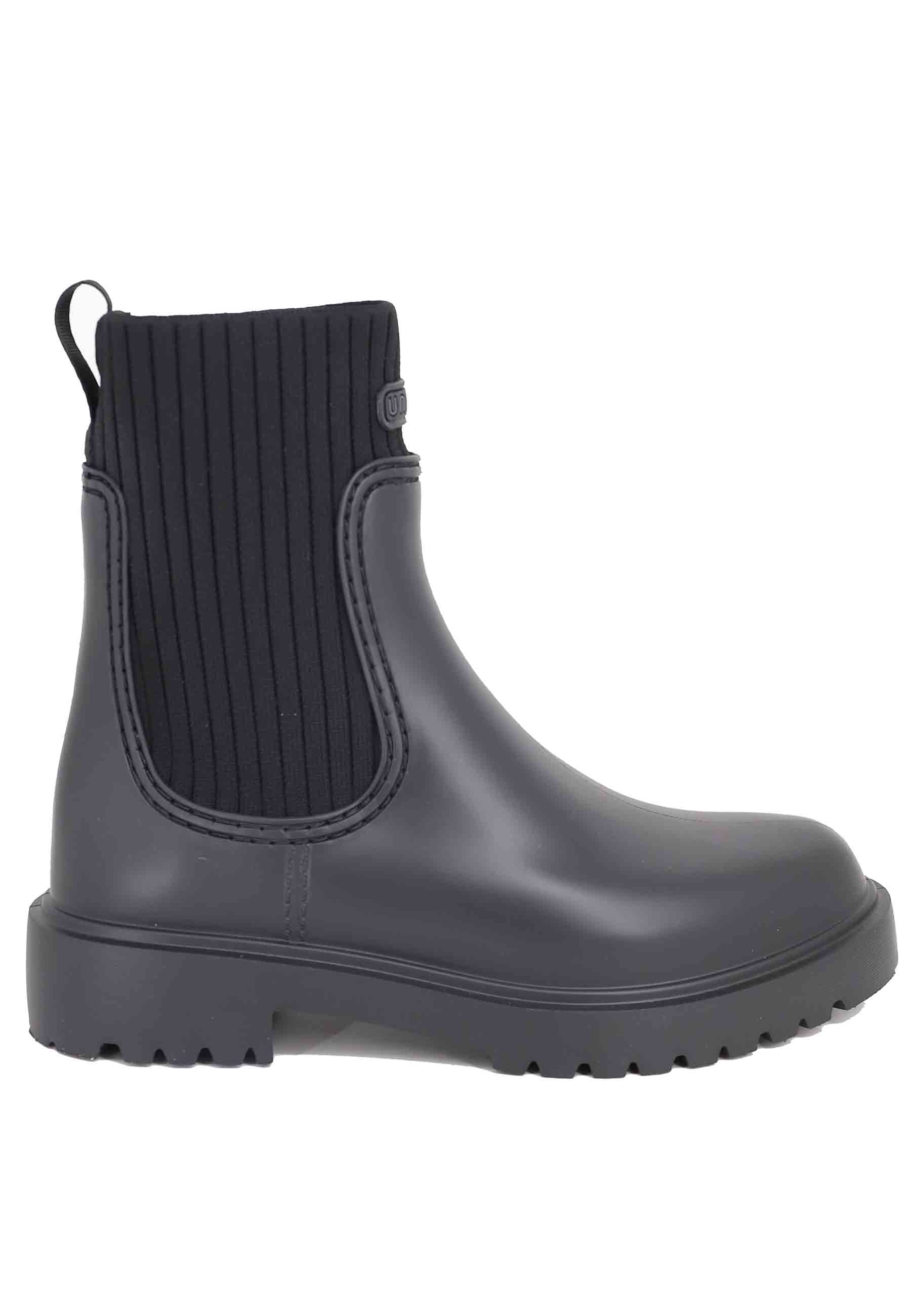 Bottes de pluie femme en PVC noir avec élastiques latéraux