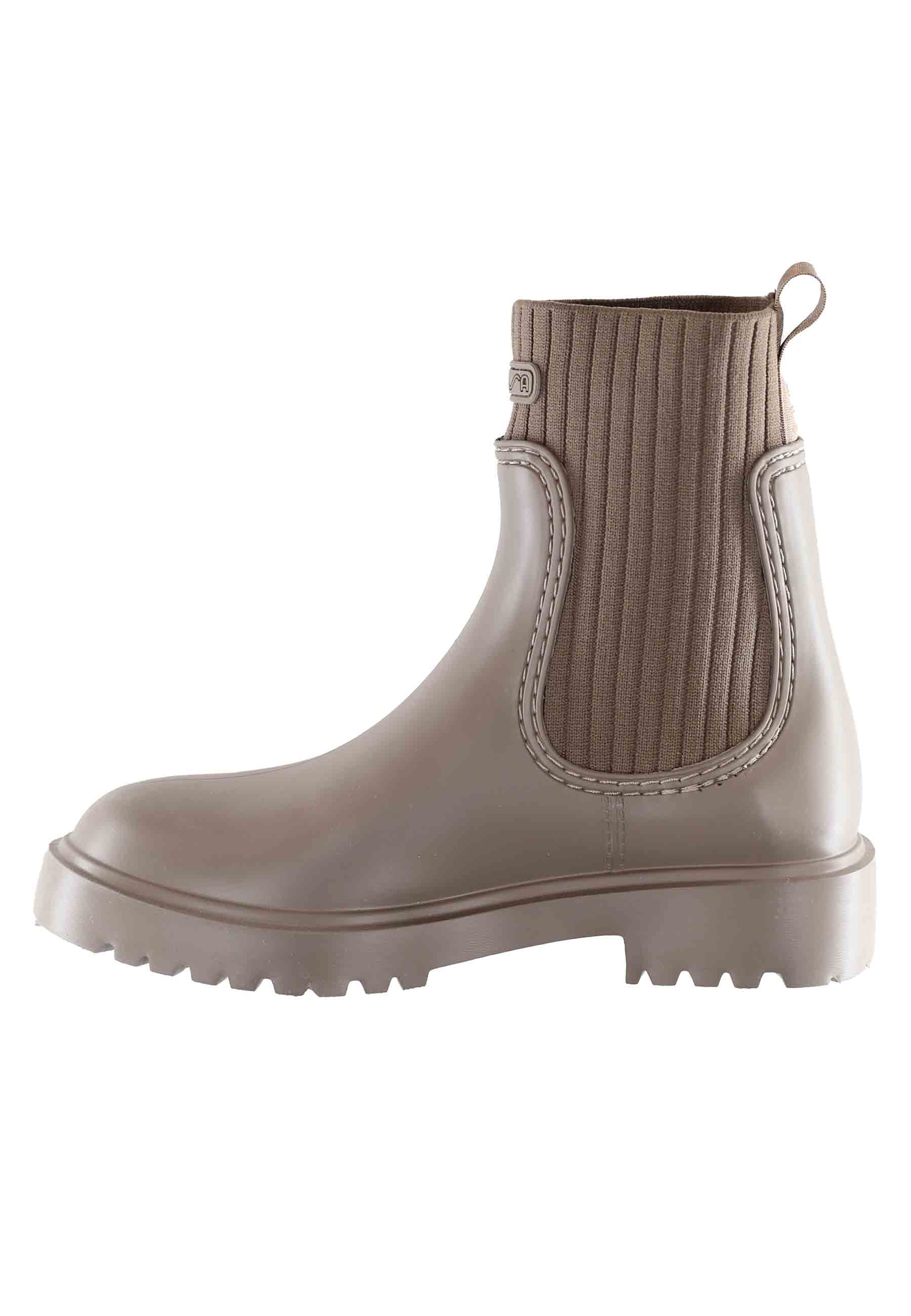 Women's rain boots in taupe PVC with side elastics