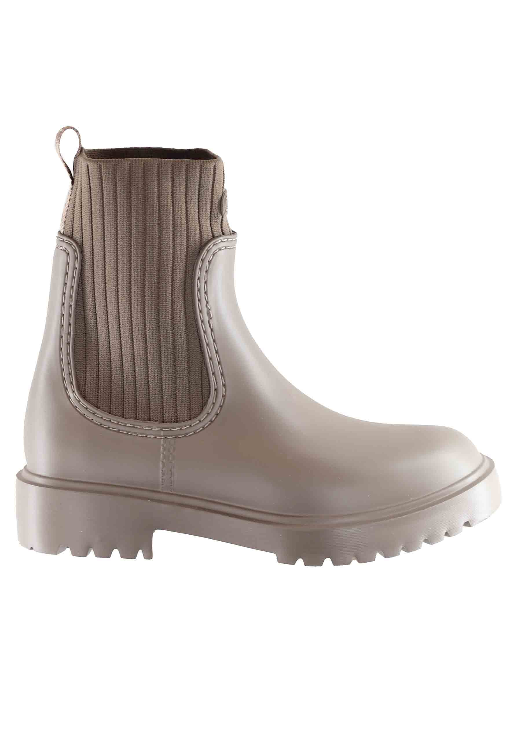 Women's rain boots in taupe PVC with side elastics