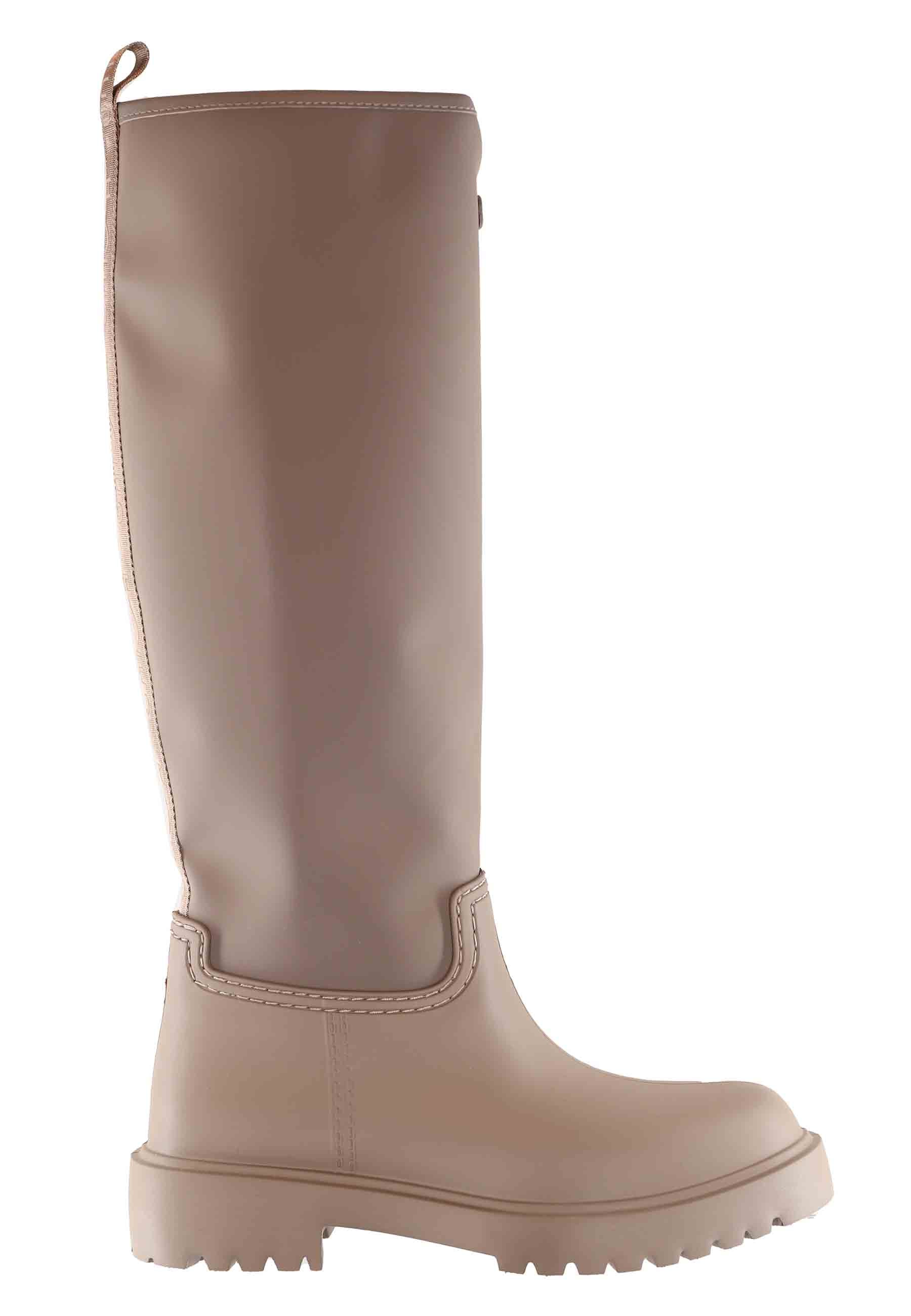 Women's rain tube boots in PVC and taupe fabric