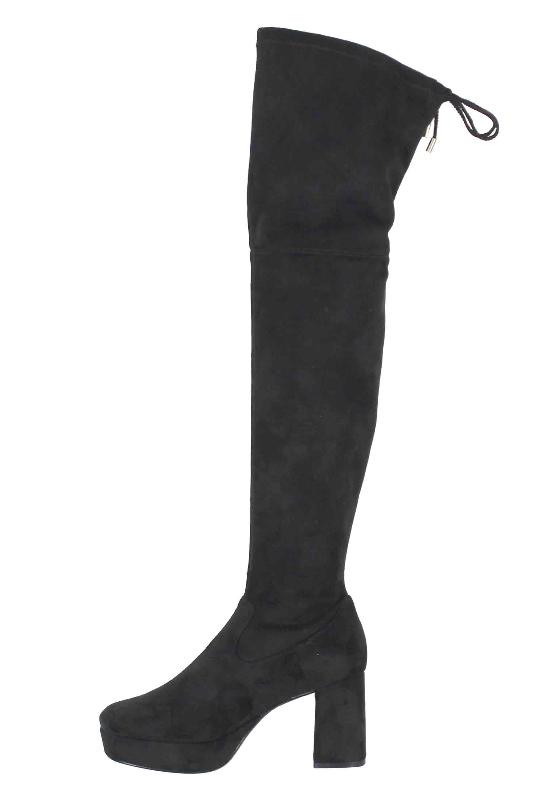Women's boots in black suede with high shaft