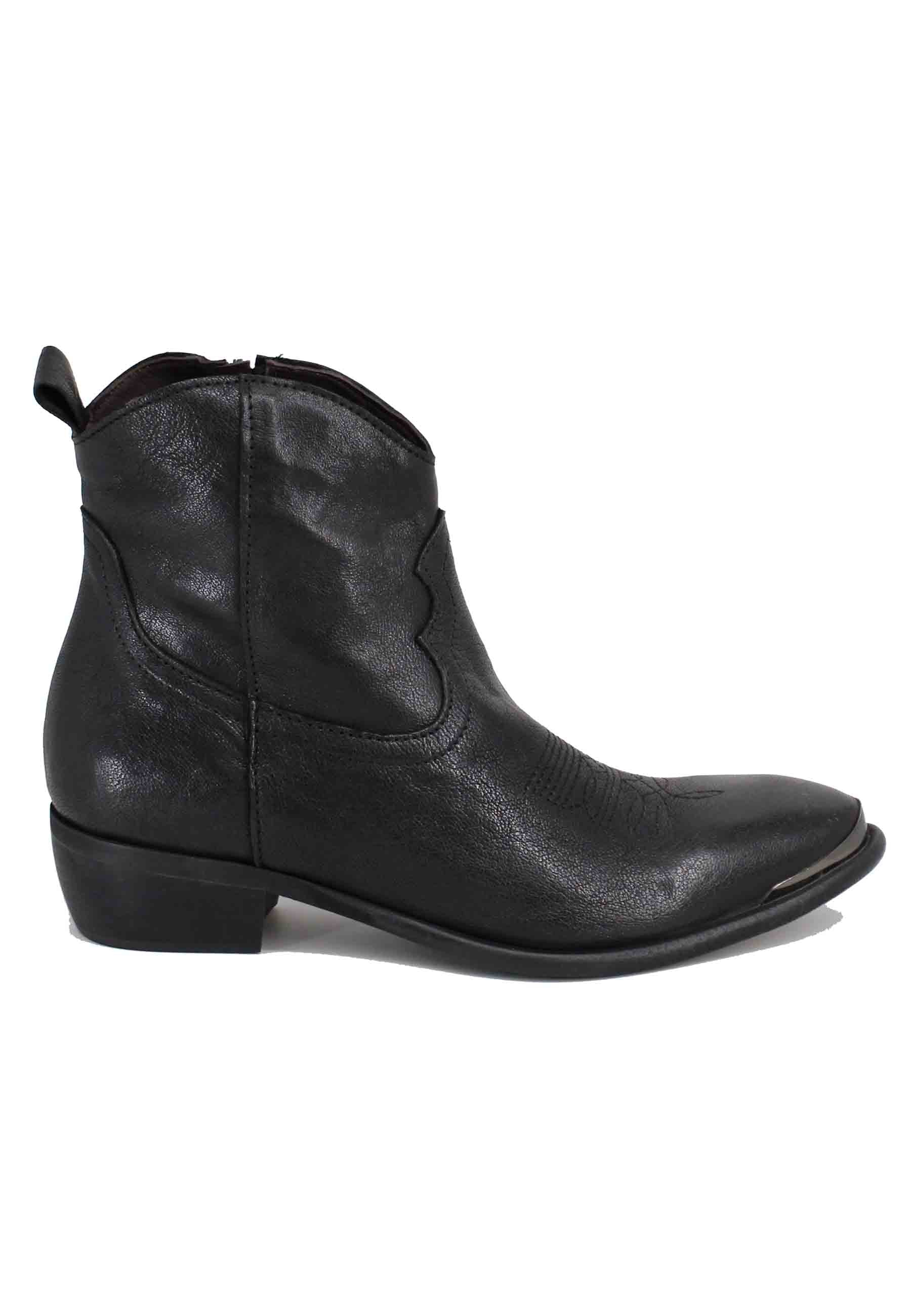 Women's Texan boots in black leather with toe cap