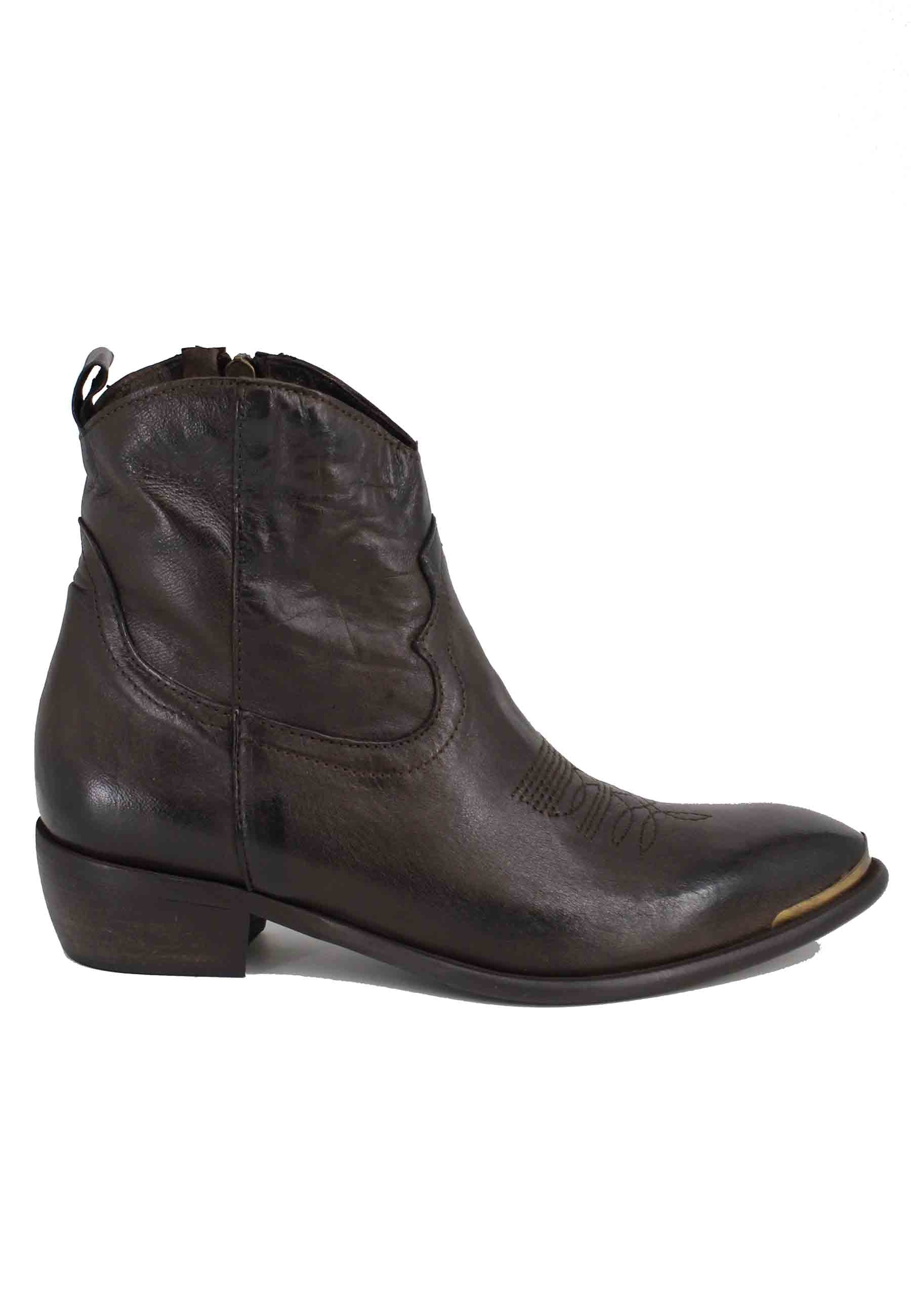 Women's Texan boots in dark brown leather with toe cap
