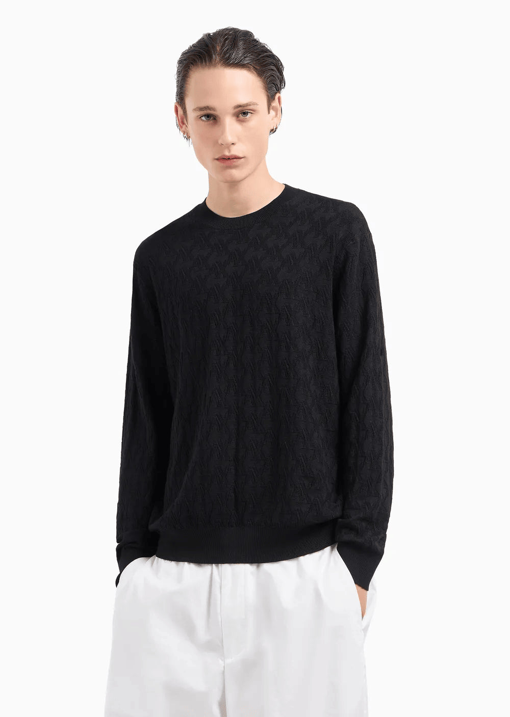 Pullover uomo in misto cotone nero