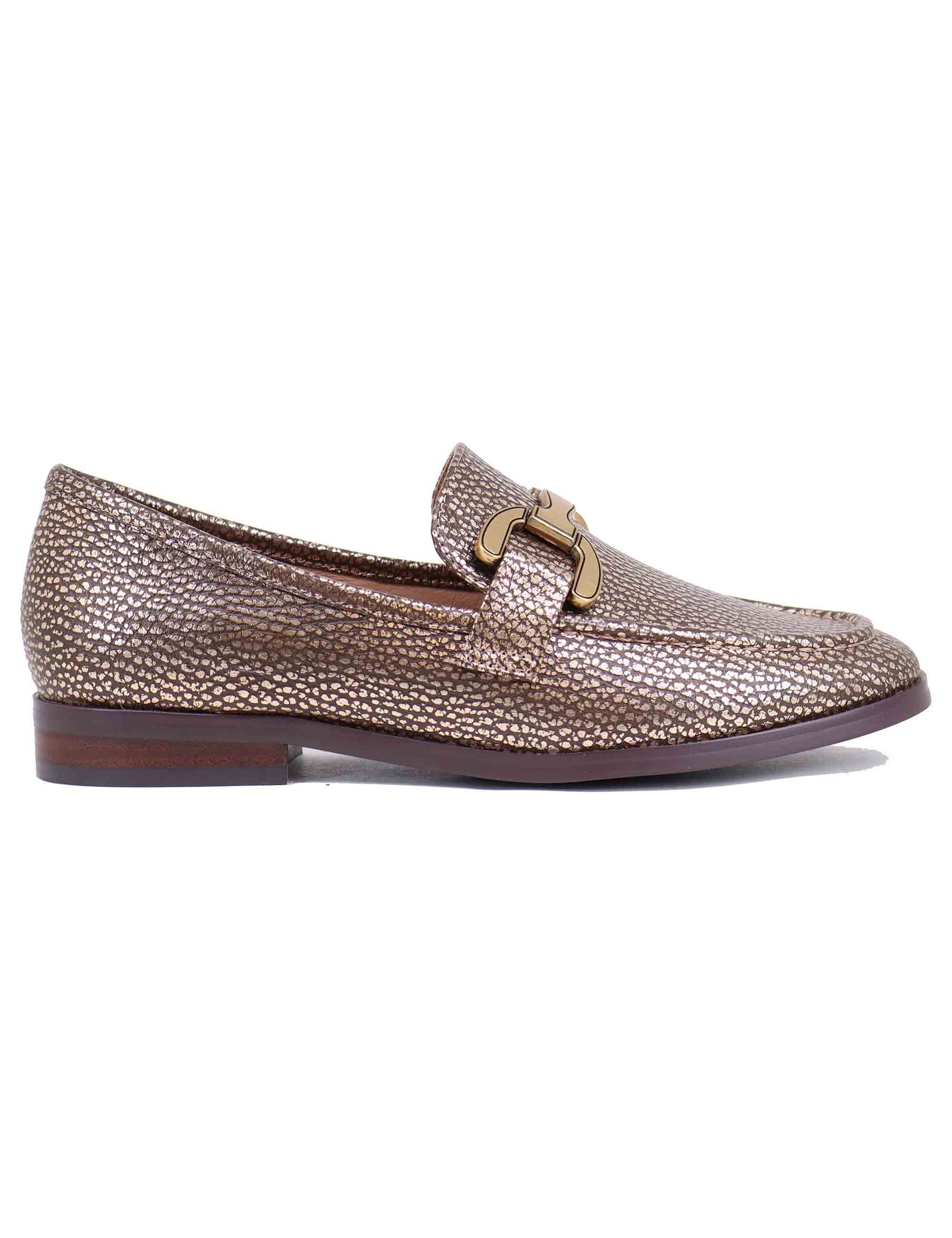 Women's Vela gold leather moccasins with clamp