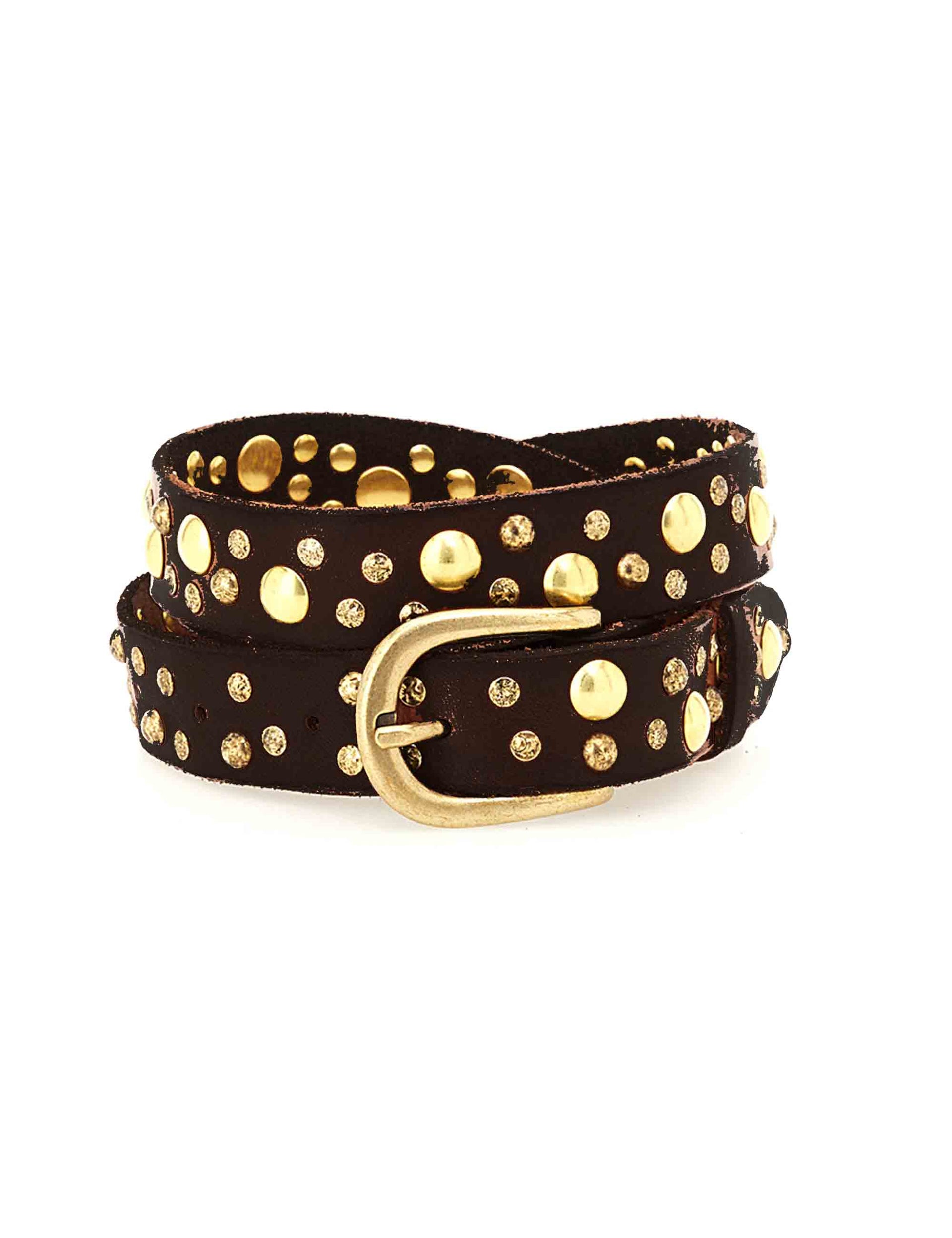 Brown leather women's belts with gold studs