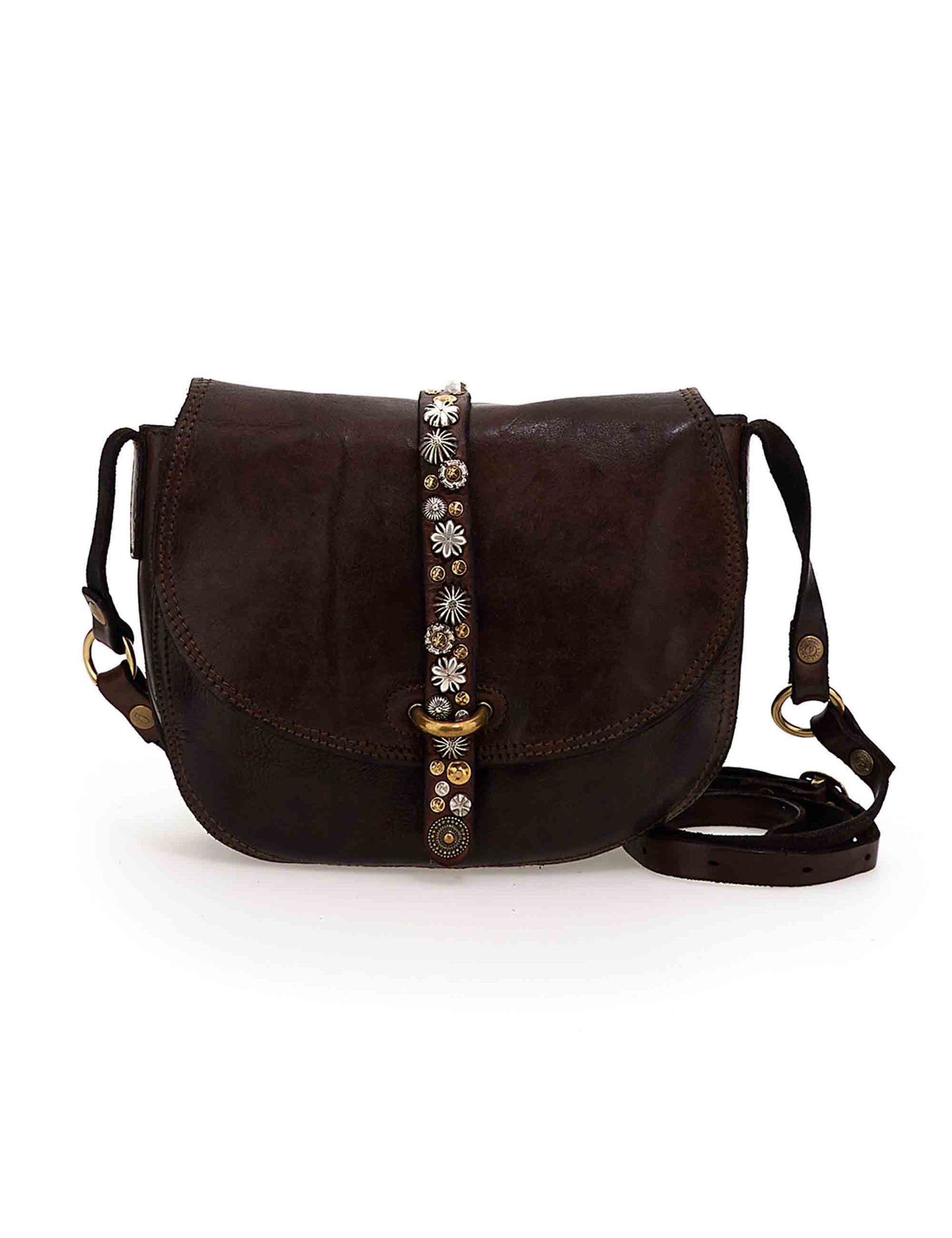 Women's bags clutch dark brown leather with studs