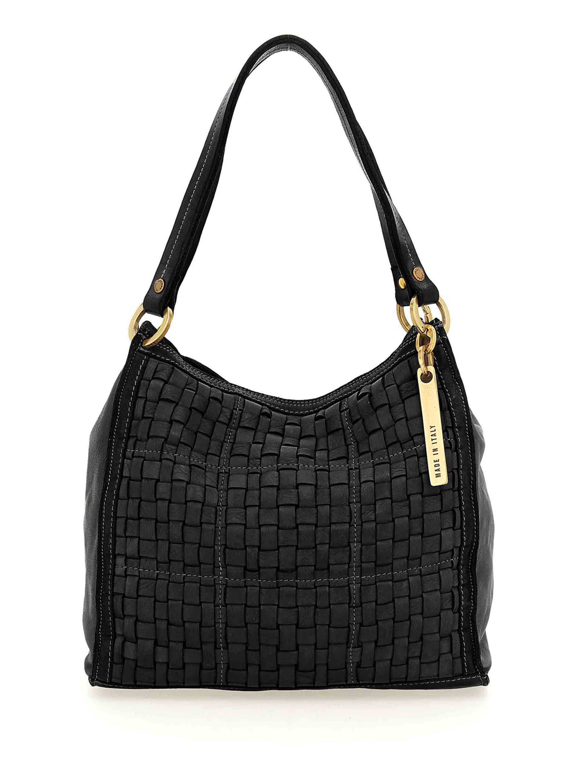 Zanzibar Women's Black Woven Leather Shopping Bags