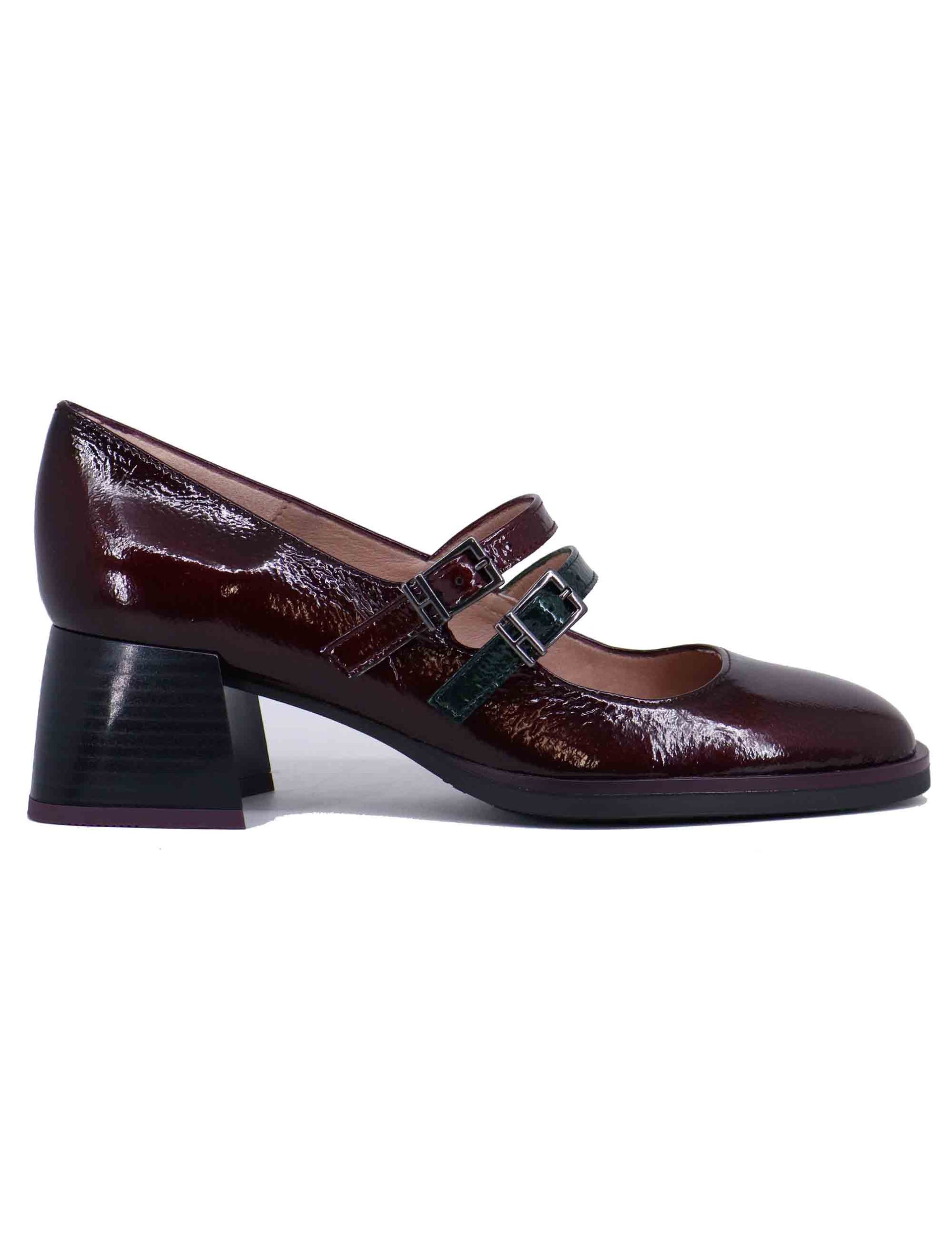 Decollete donna in pelle bordeaux con cinturini