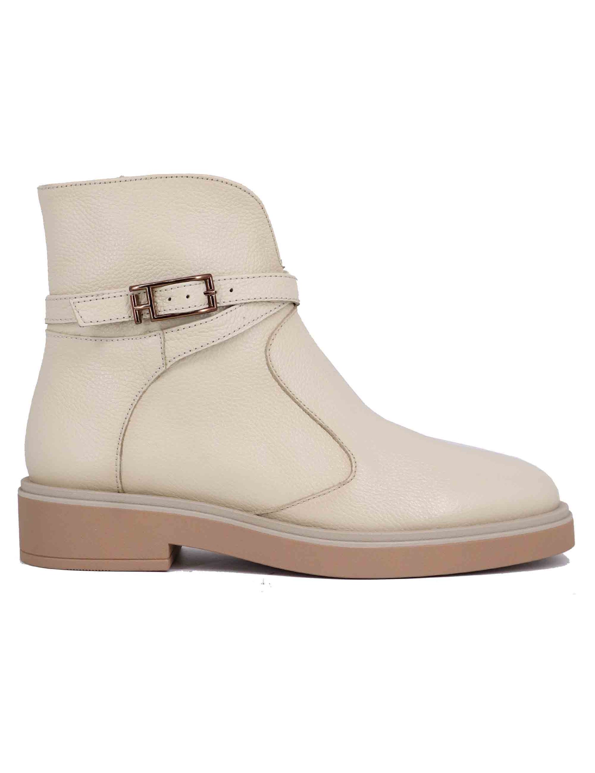 Off white leather women's ankle boots with ultra light sole