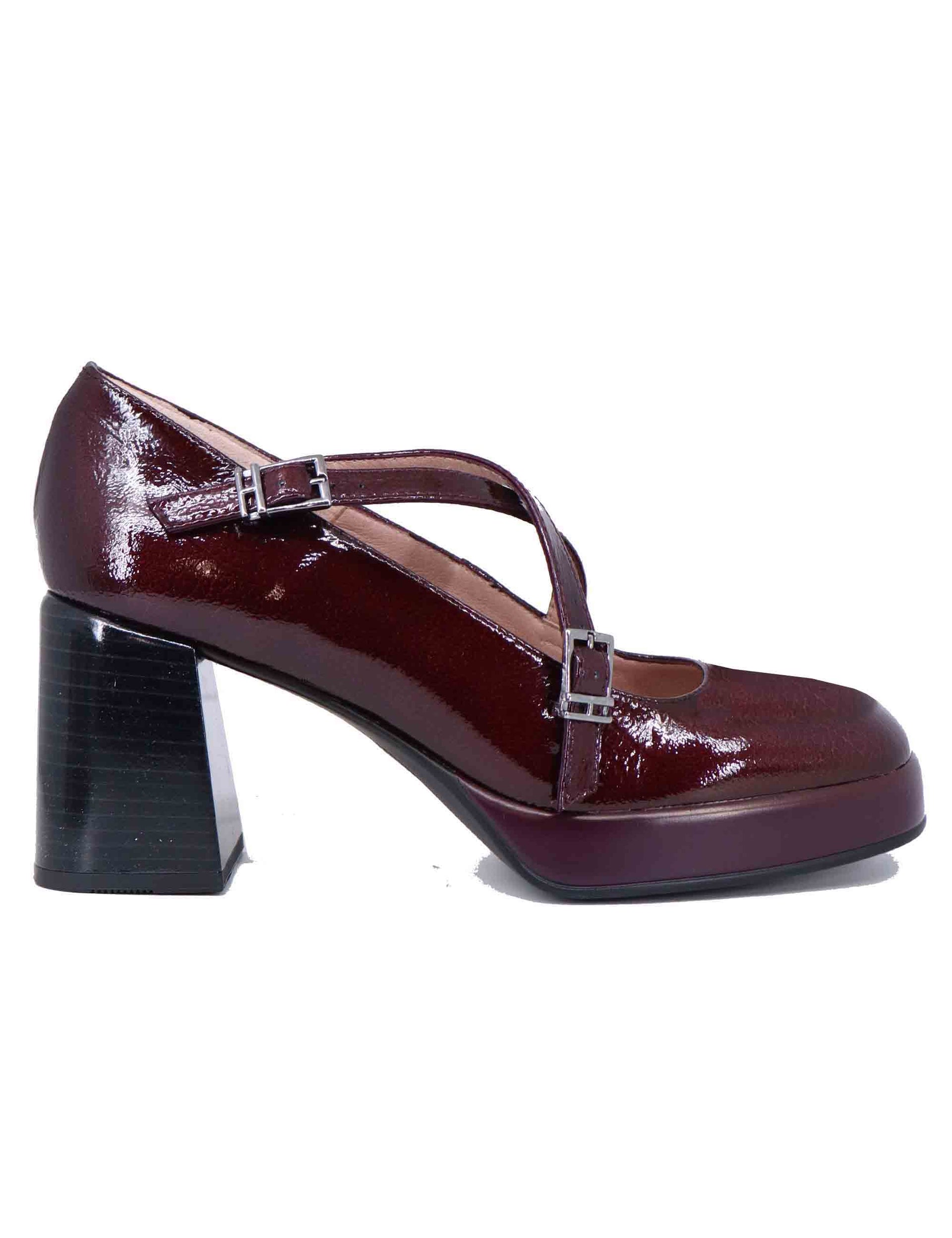 Women's high heel burgundy leather pumps