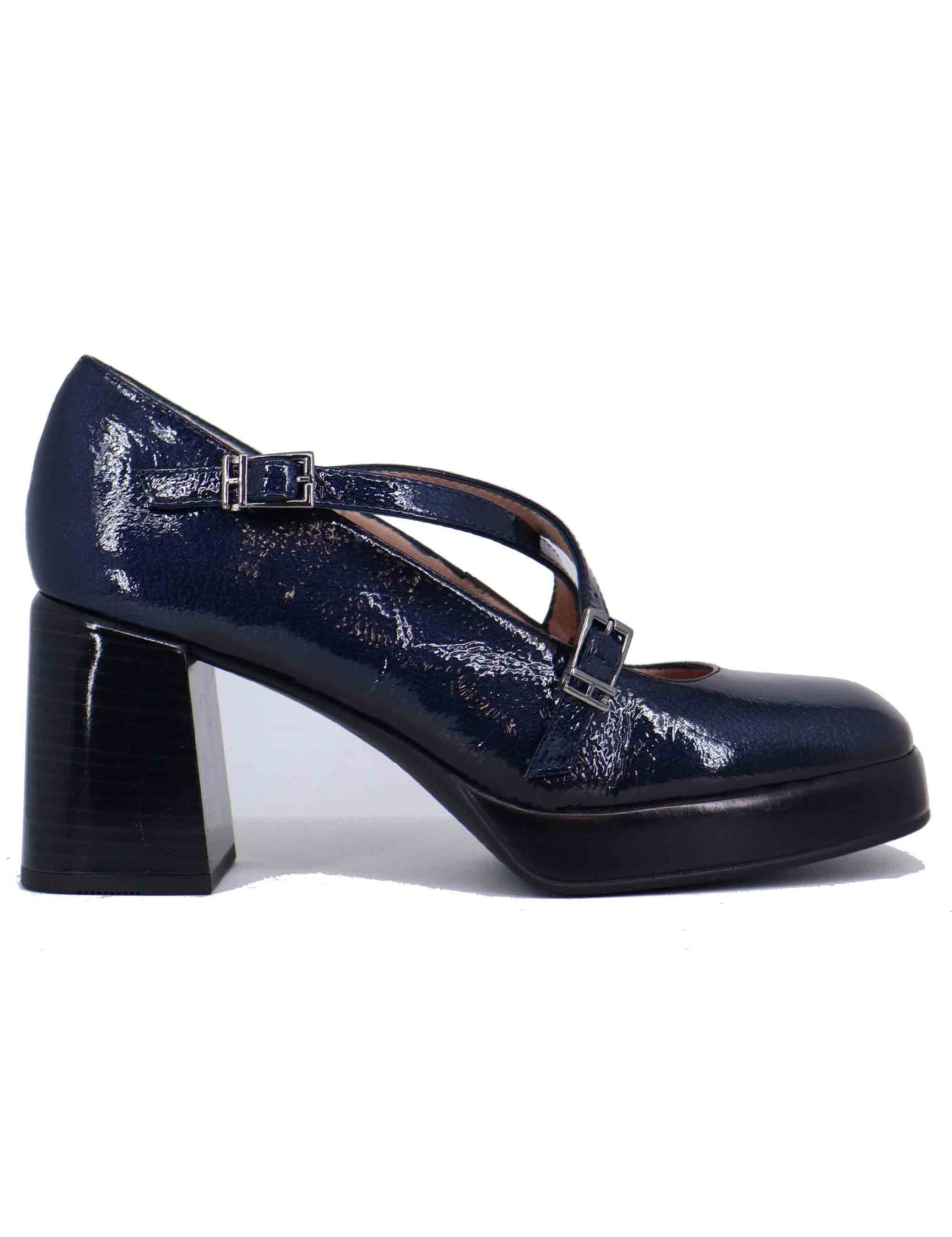 Women's blue leather high heel pumps