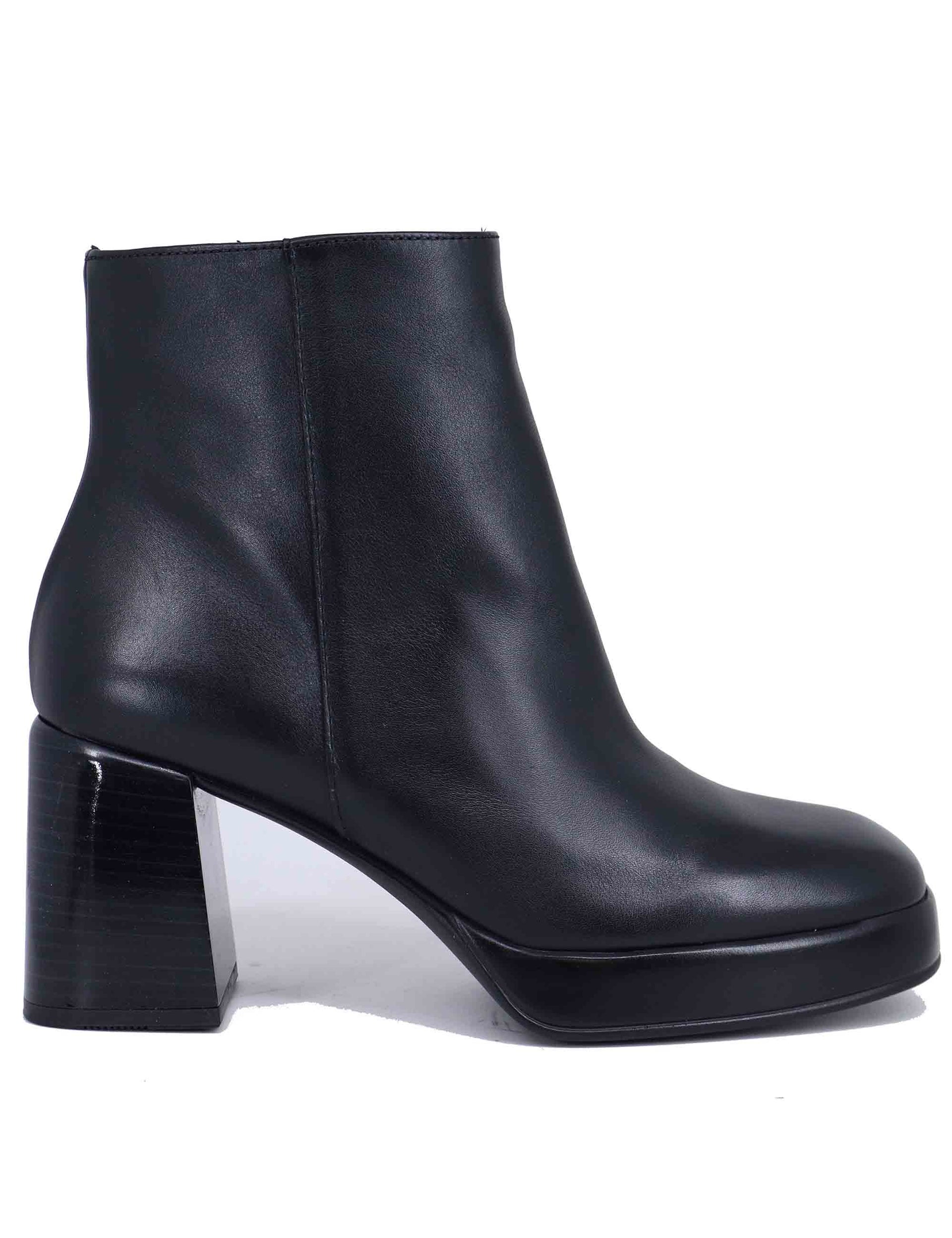 Women's black leather high heel ankle boots