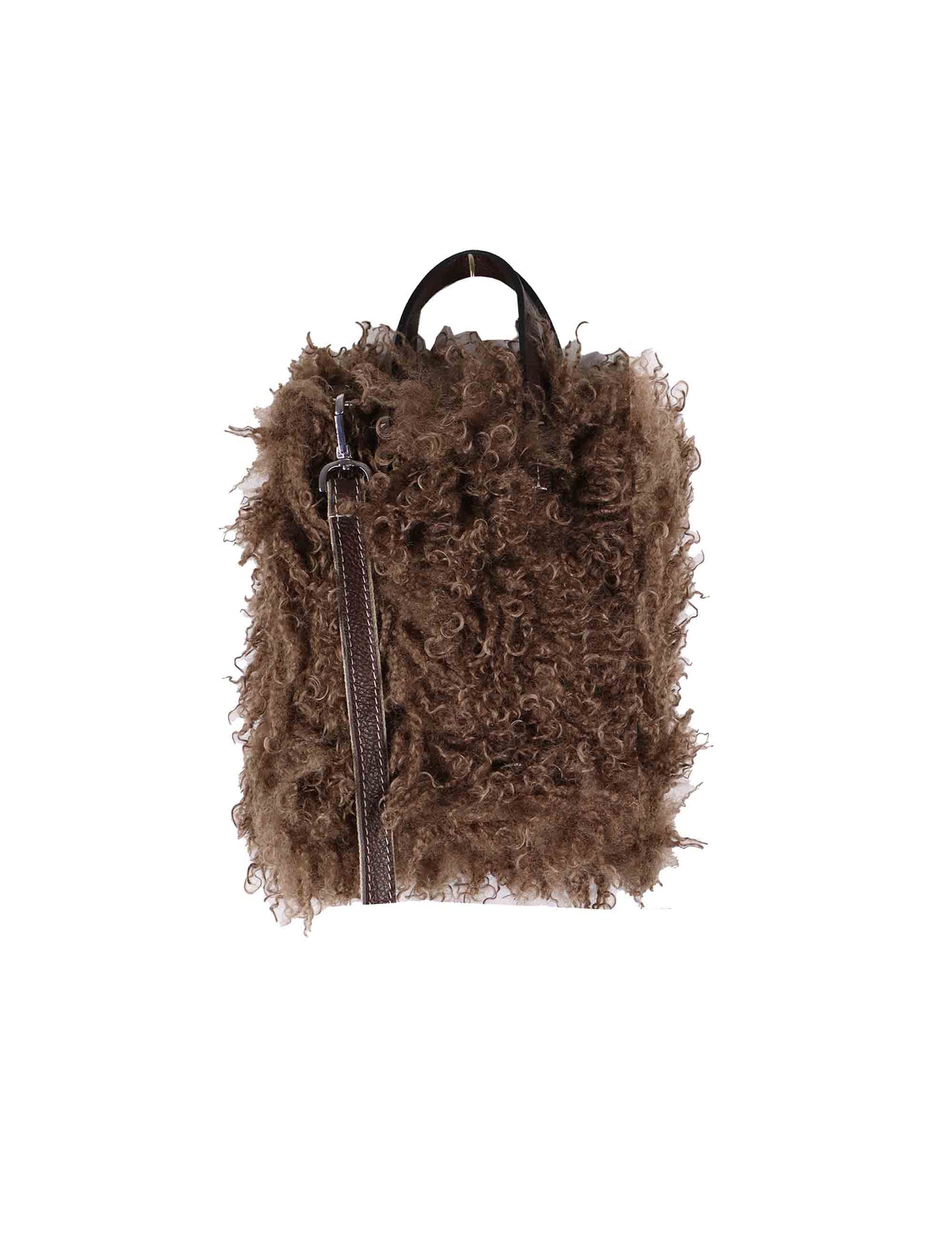 Mini bag donna in tessuto shearling marrone