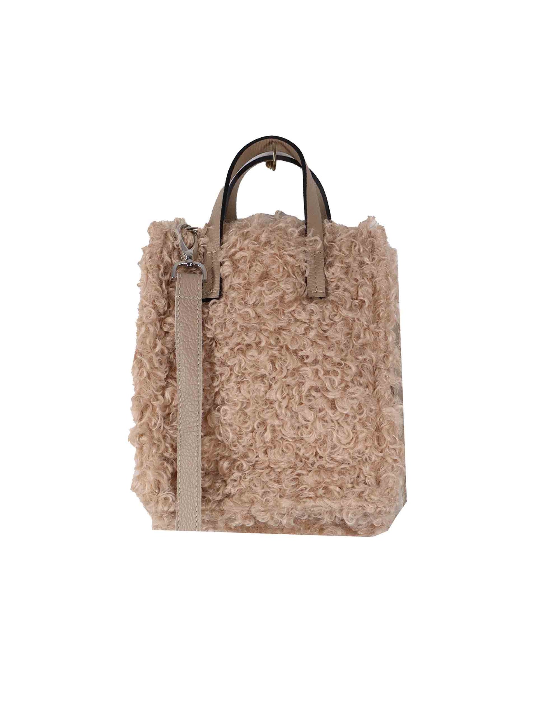 Mini bag donna in tessuto shearling beige