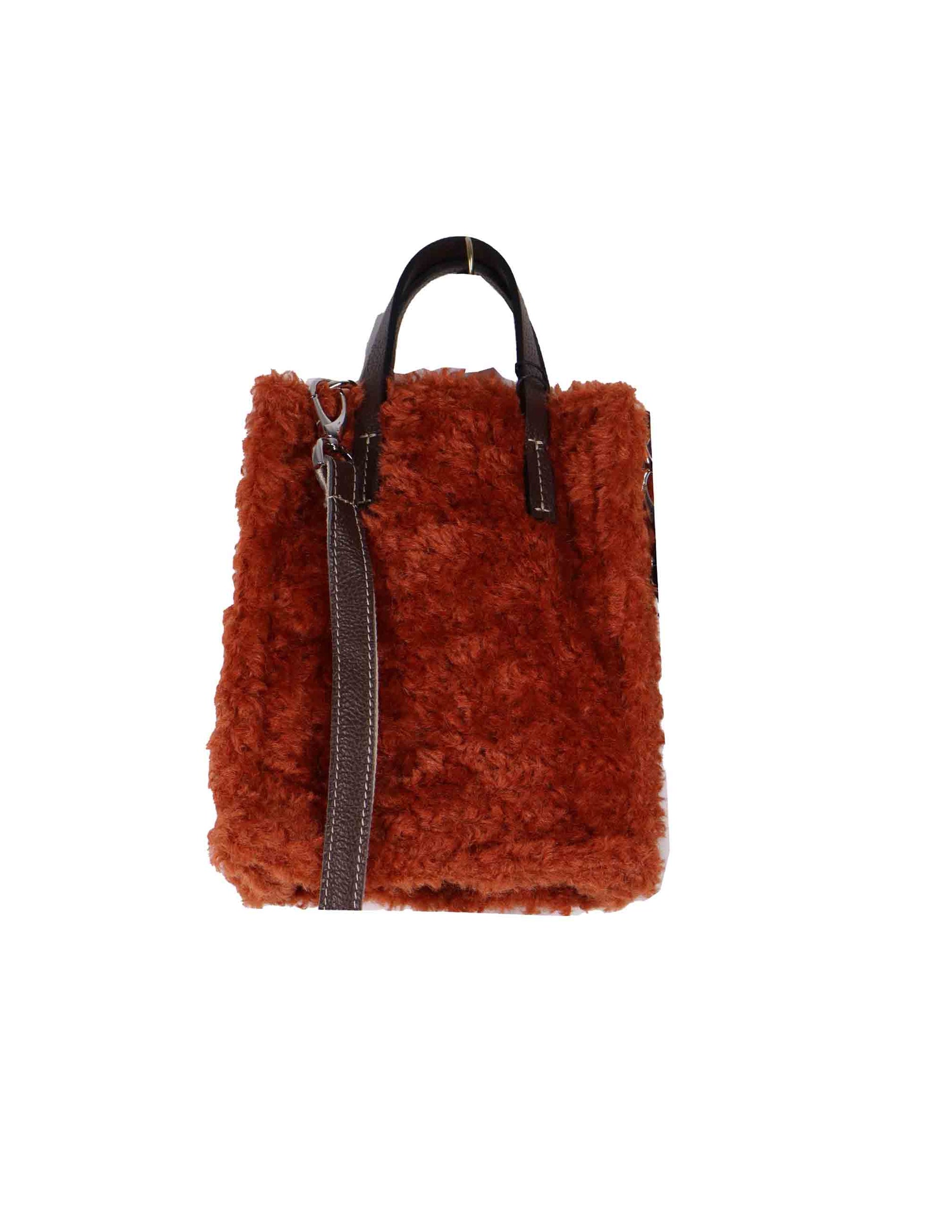 Mini bag donna in tessuto shearling cuoio