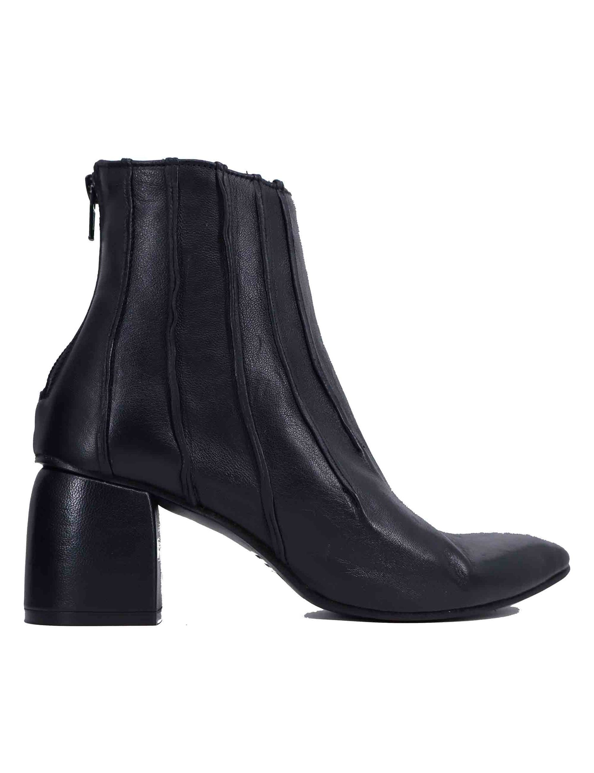 Women's black leather ankle boots with back zip