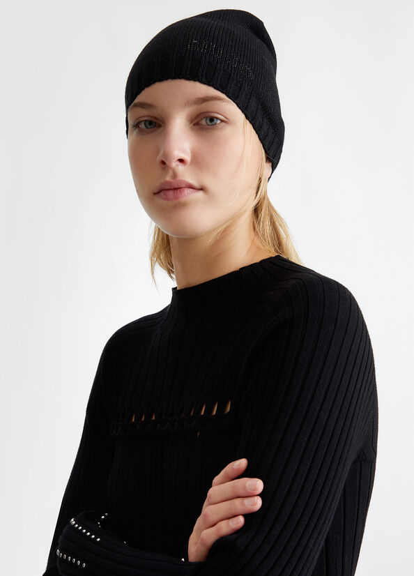 Cappelli donna in maglia di misto lana nero