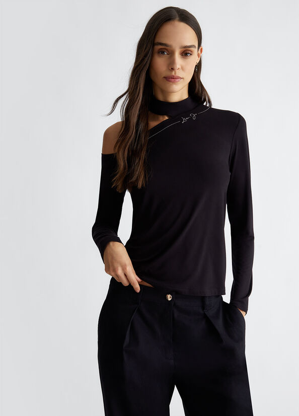 T-shirt donna in jersey di viscosa stretch nero