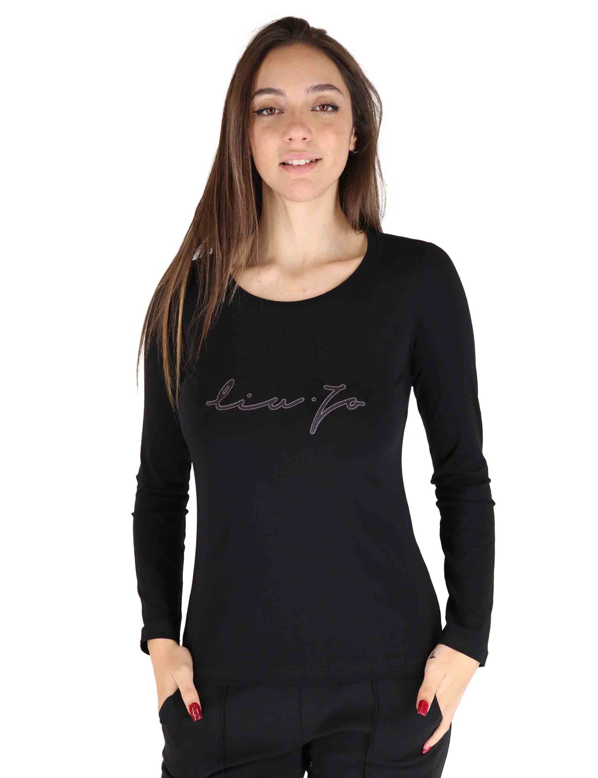 T-shirt donna in cotone stretch in nero