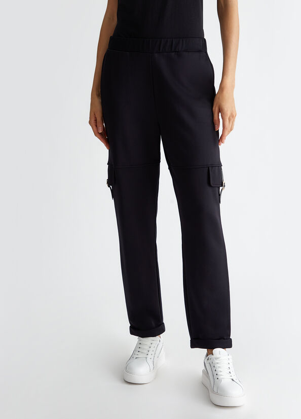 Pantaloni donna in misto cotone nero