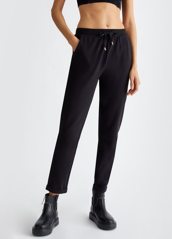 Pantaloni donna in jersey di cotone stretch nero