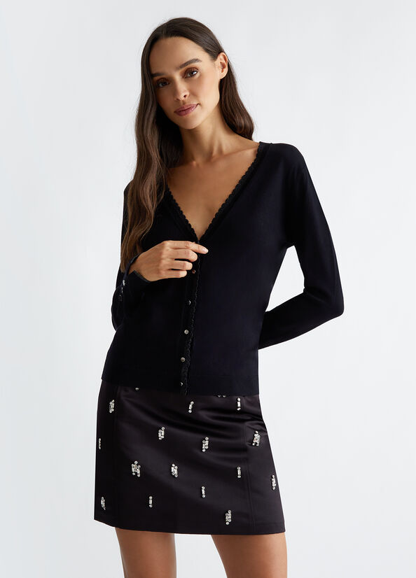 Cardigan donna in maglia di misto viscosa nero